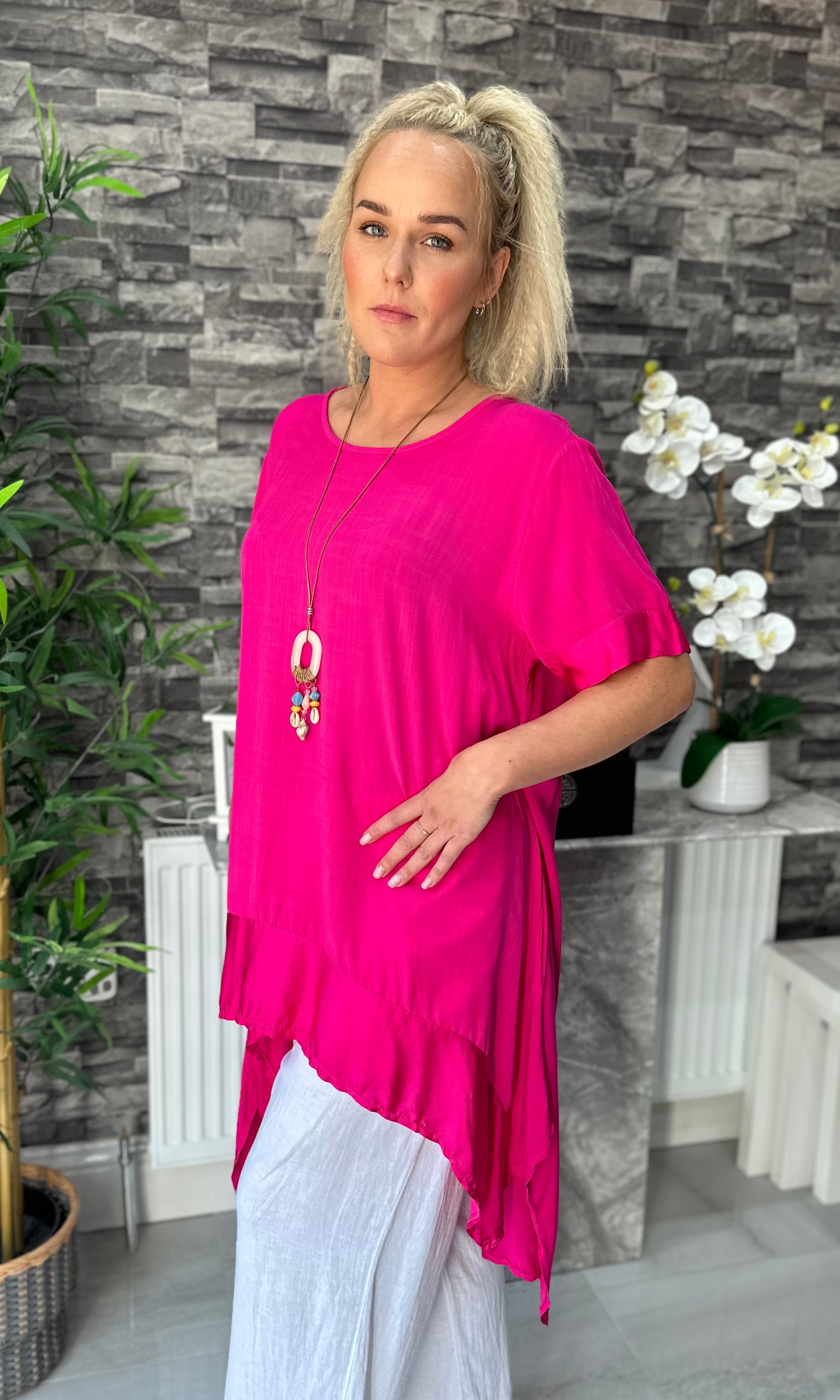 Made In Italy Talia Silk Hem Top