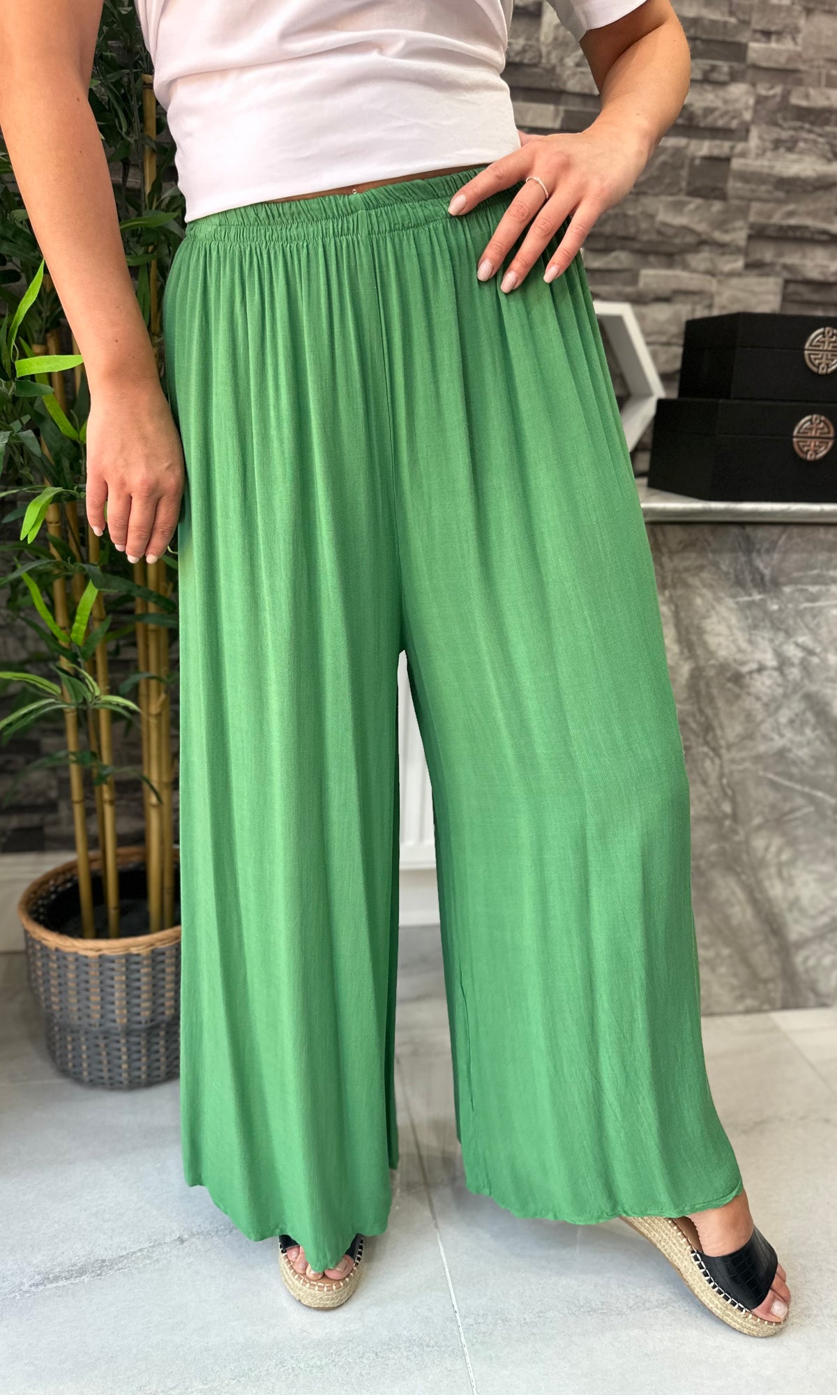 Made In Italy Chloe Palazzo Trousers - Emerald Green