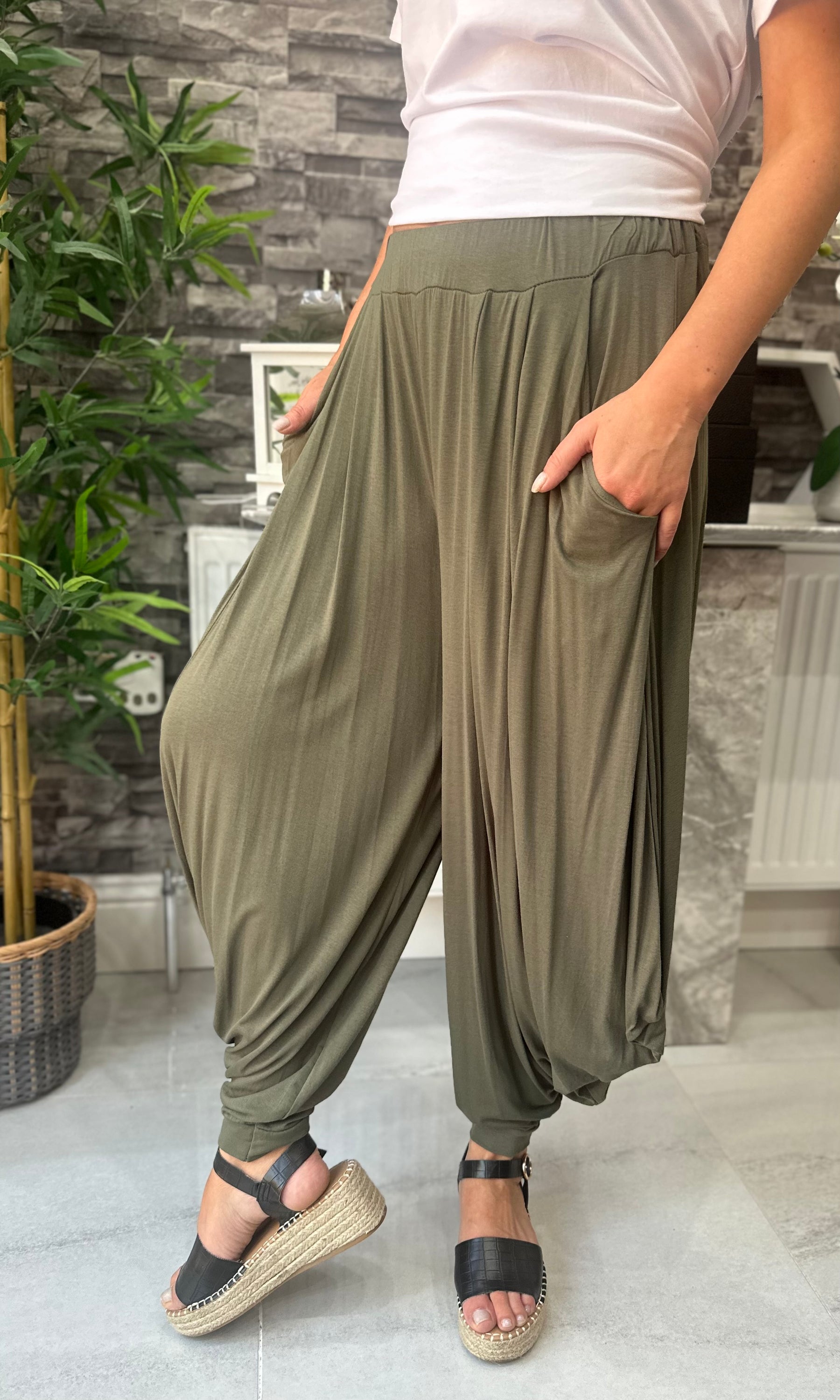 Made In Italy Kiera Harem Pants - Khaki Green