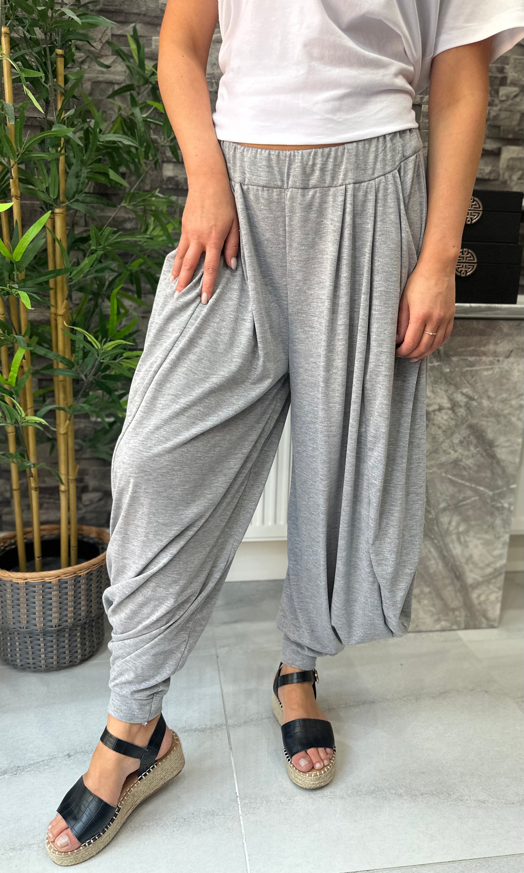 Made In Italy Kiera Harem Pants - Light Grey