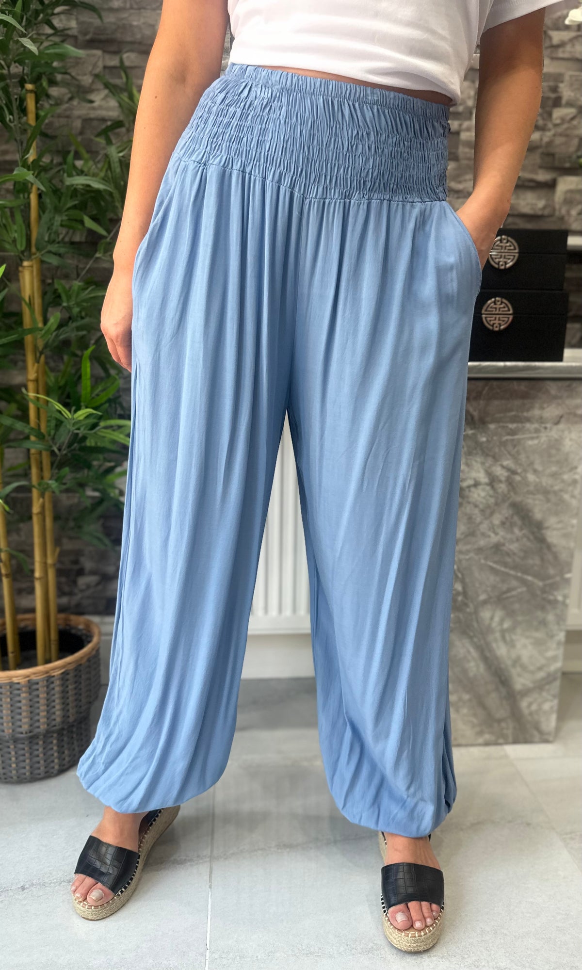 Made In Italy Tina Harem Pants - Denim Blue