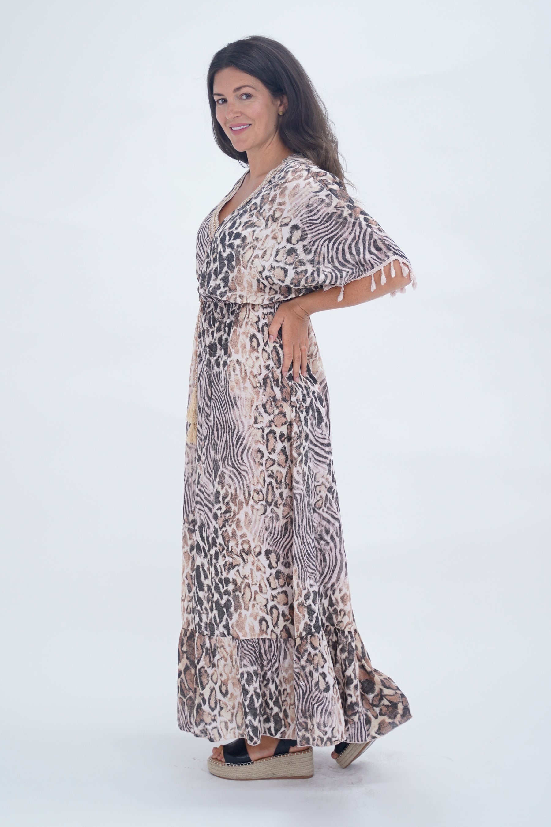 Made In Italy Amalfi Animal Print Tie Detail Dress