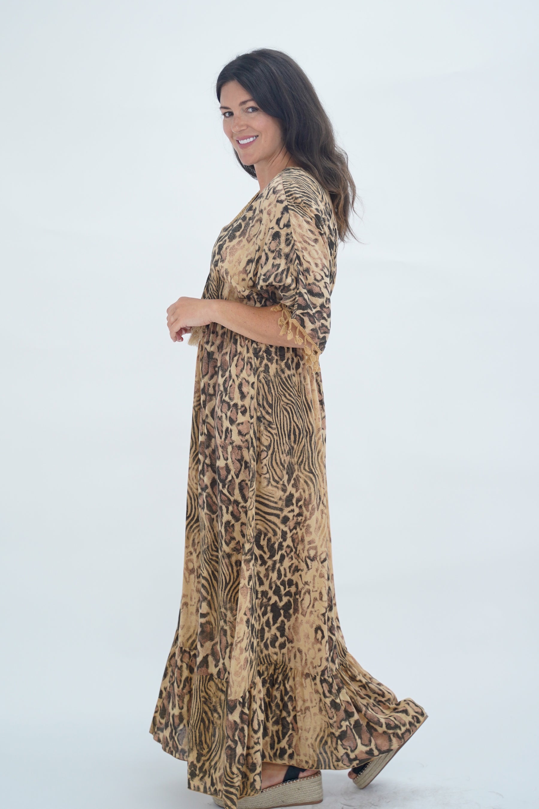 Made In Italy Amalfi Animal Print Tie Detail Dress