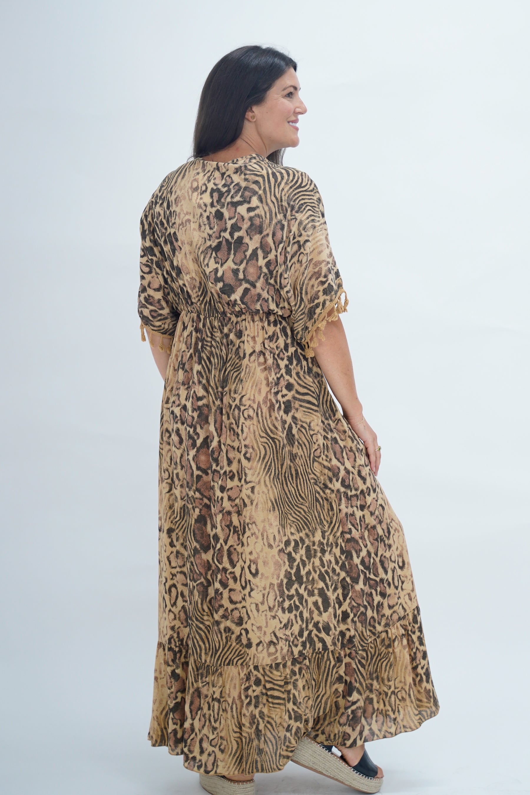 Made In Italy Amalfi Animal Print Tie Detail Dress