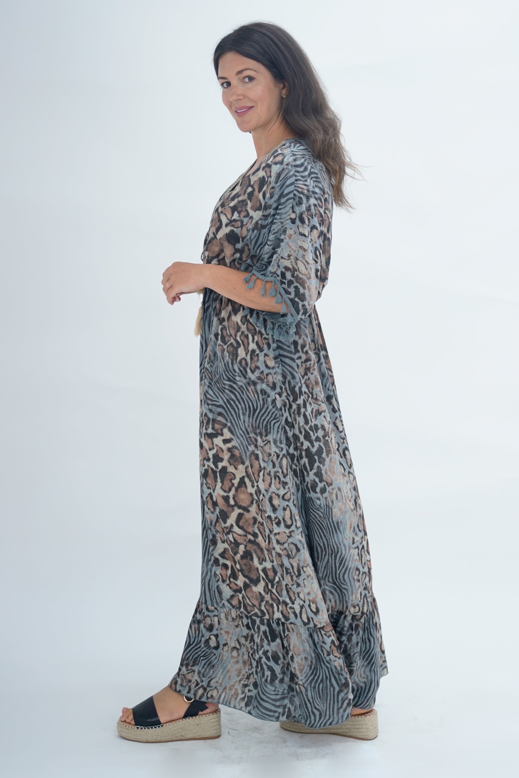Made In Italy Amalfi Animal Print Tie Detail Dress