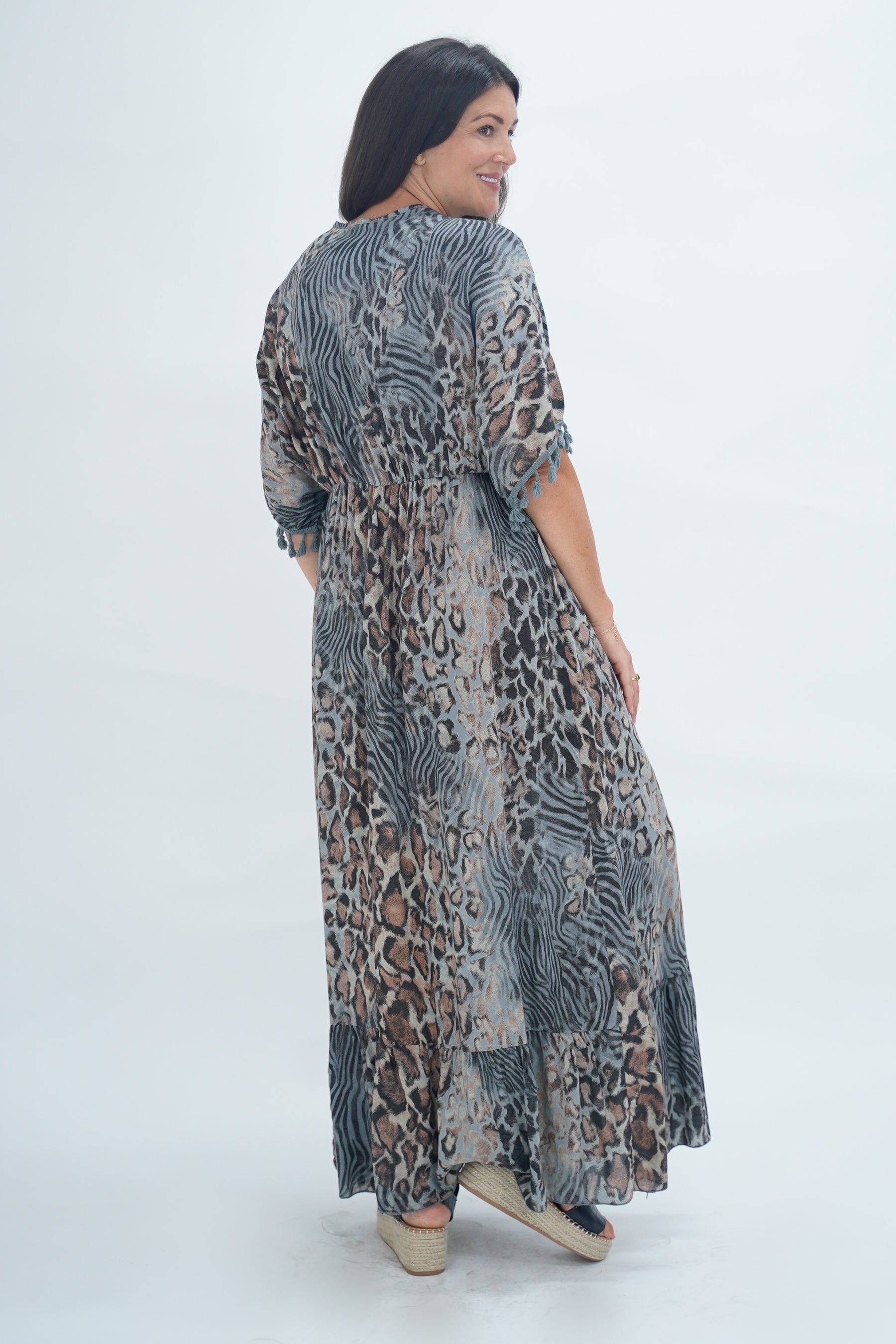 Made In Italy Amalfi Animal Print Tie Detail Dress
