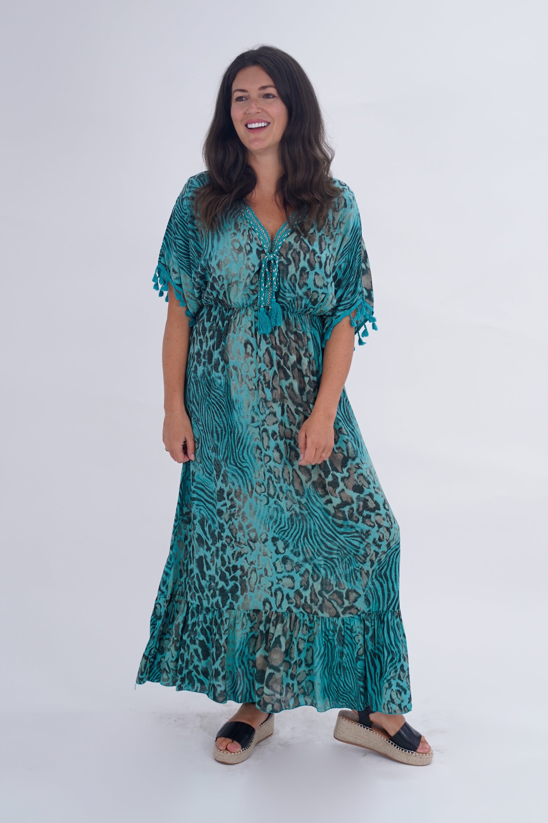 Made In Italy Amalfi Animal Print Tie Detail Dress