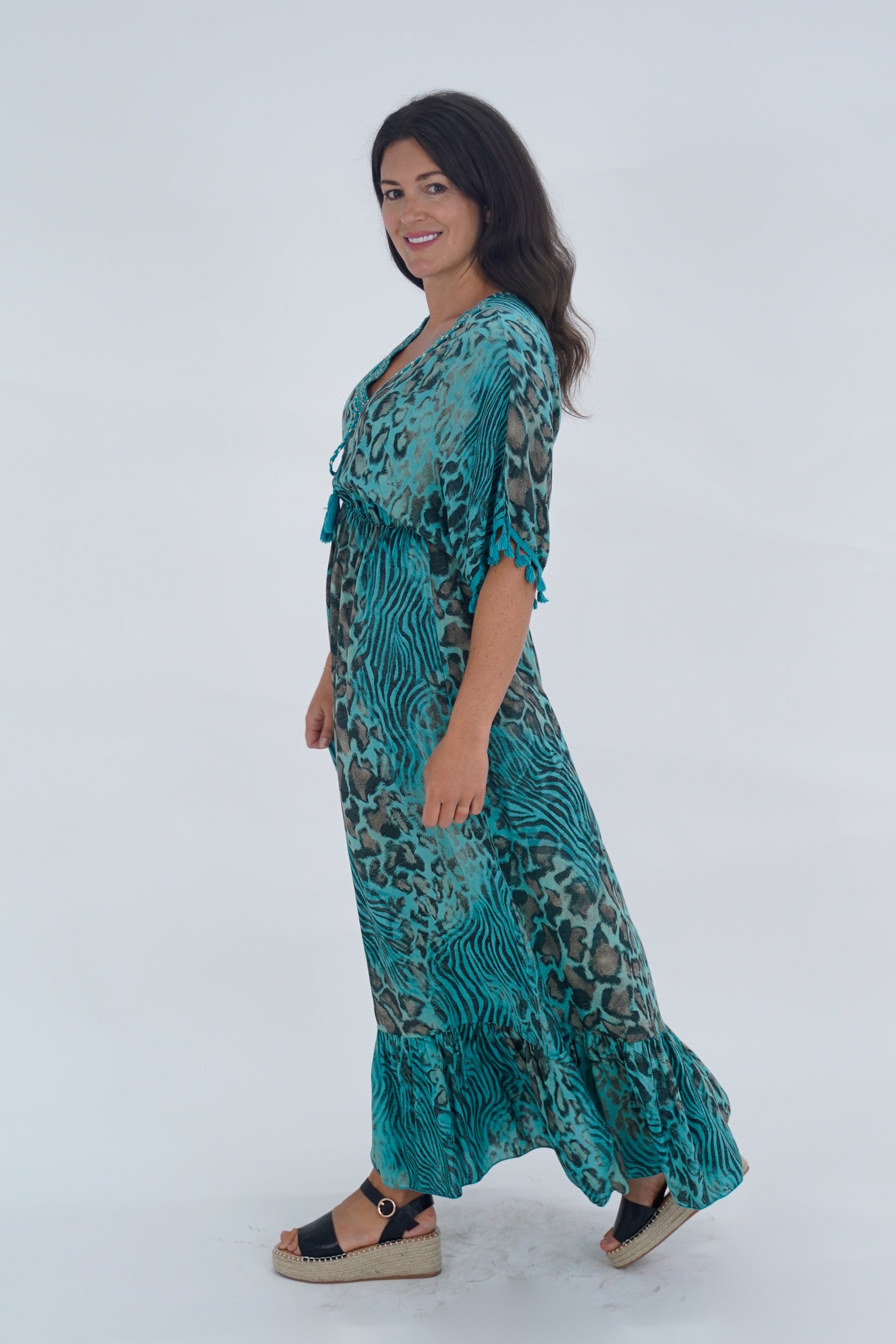 Made In Italy Amalfi Animal Print Tie Detail Dress