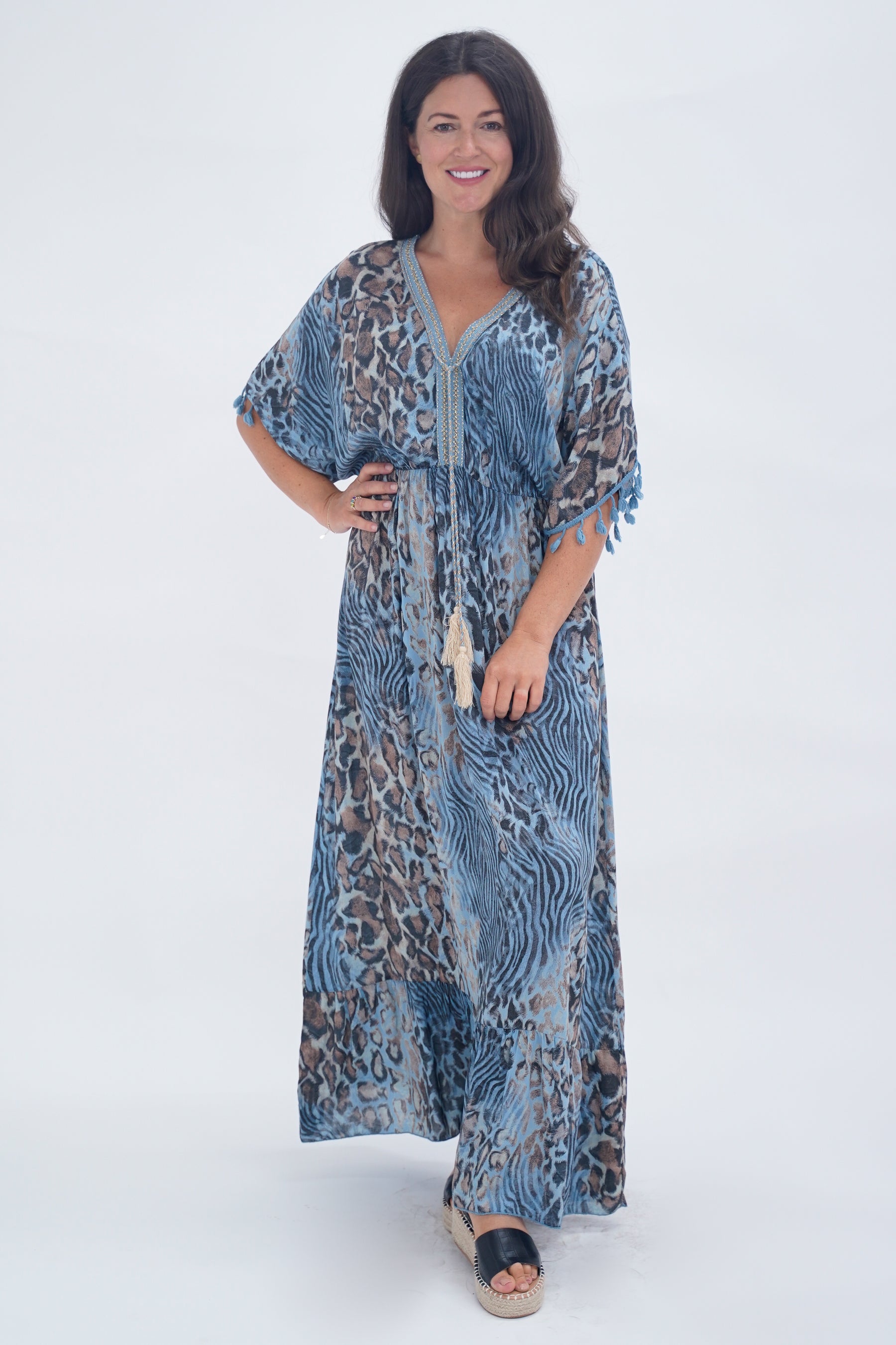 Made In Italy Amalfi Animal Print Tie Detail Dress