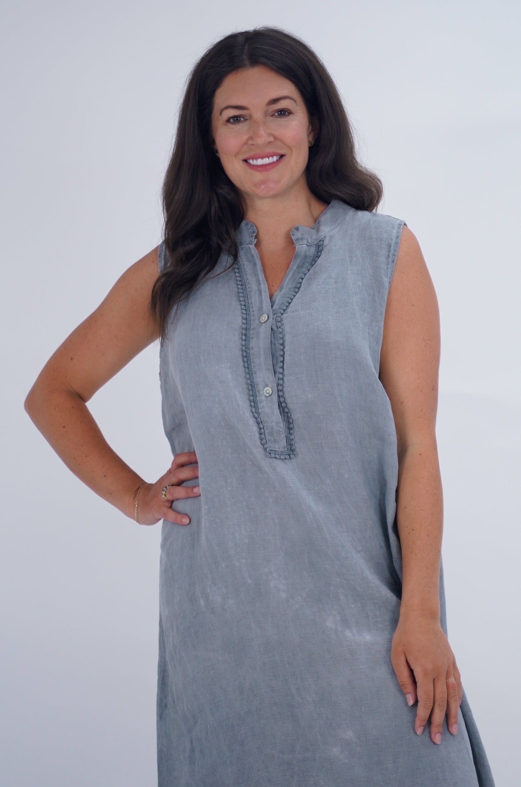 Made In Italy Esme Embroidered Linen Dress