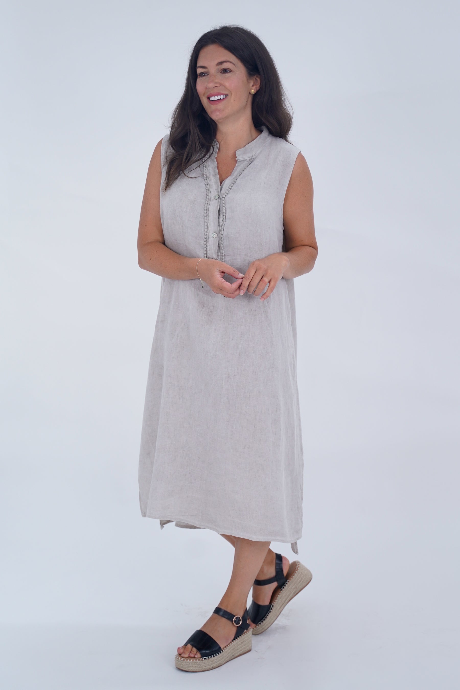 Made In Italy Esme Embroidered Linen Dress