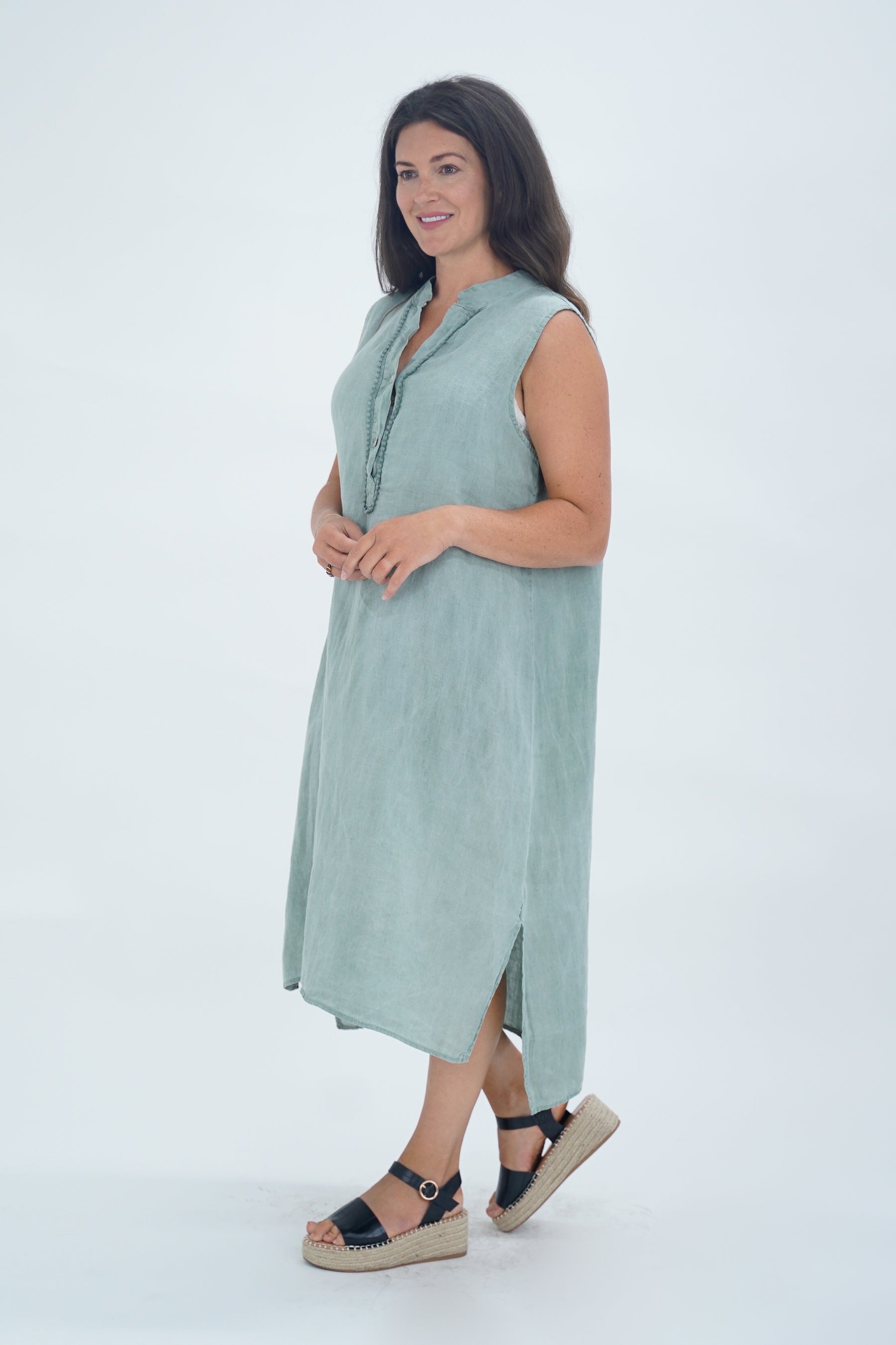 Made In Italy Esme Embroidered Linen Dress