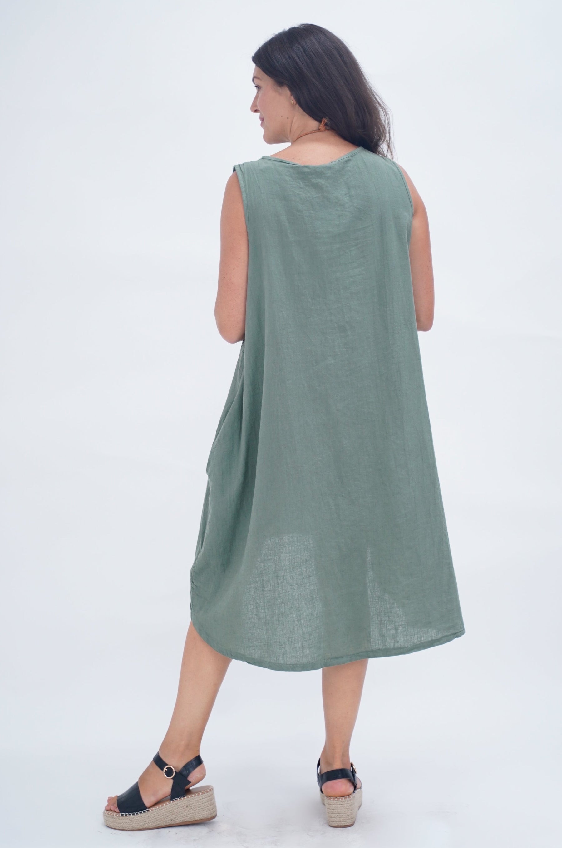 Made In Italy Emily Linen Eyelet Pocket Dress