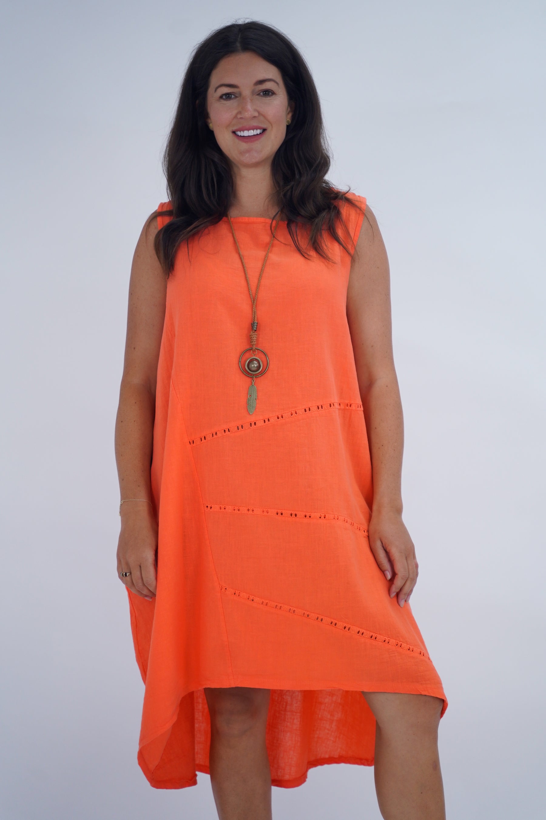 Made In Italy Emily Linen Eyelet Pocket Dress