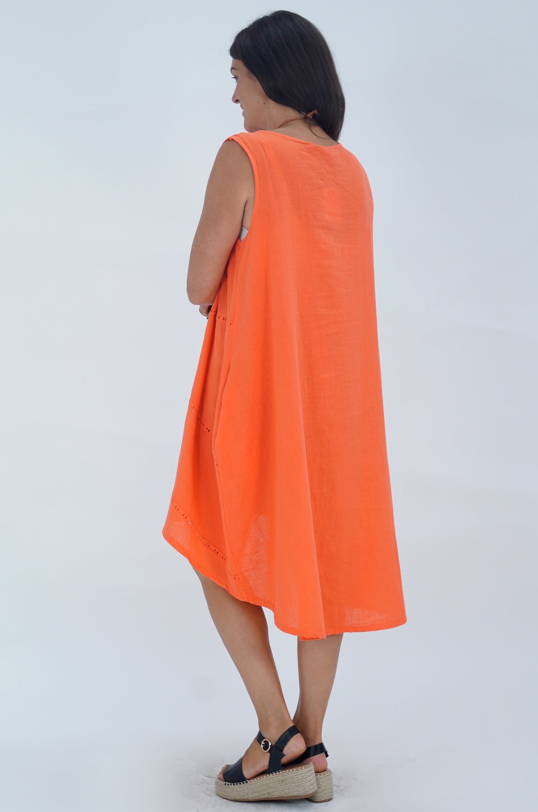 Made In Italy Emily Linen Eyelet Pocket Dress