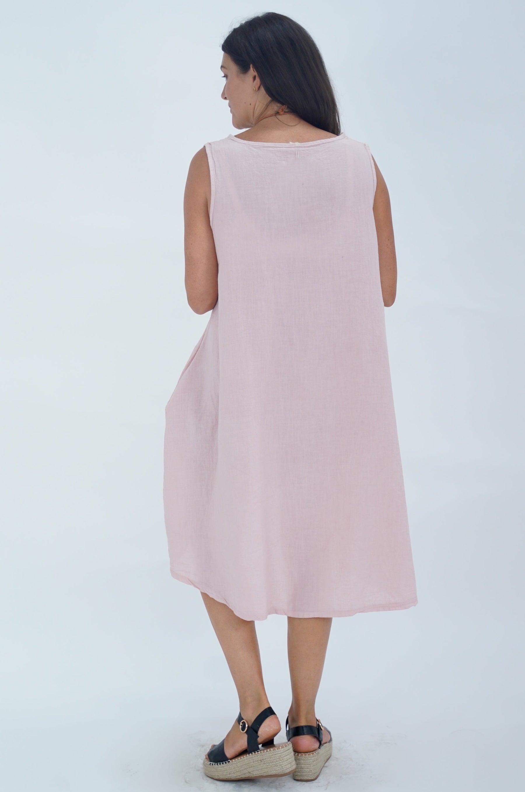 Made In Italy Emily Linen Eyelet Pocket Dress
