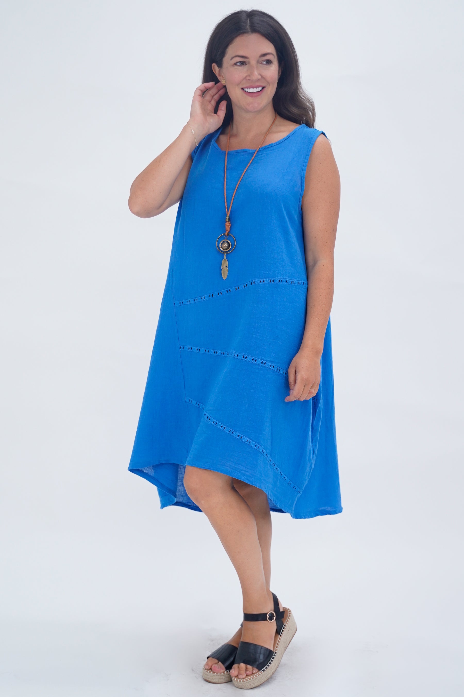 Made In Italy Emily Linen Eyelet Pocket Dress