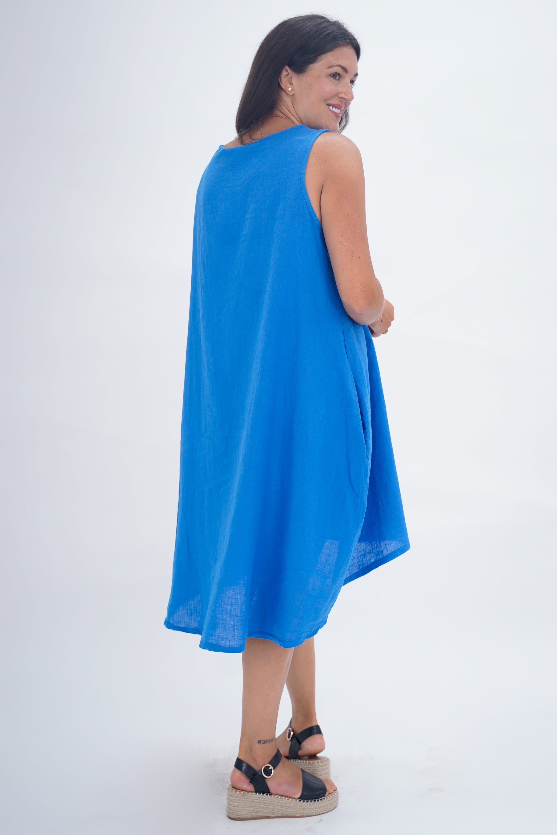 Made In Italy Emily Linen Eyelet Pocket Dress