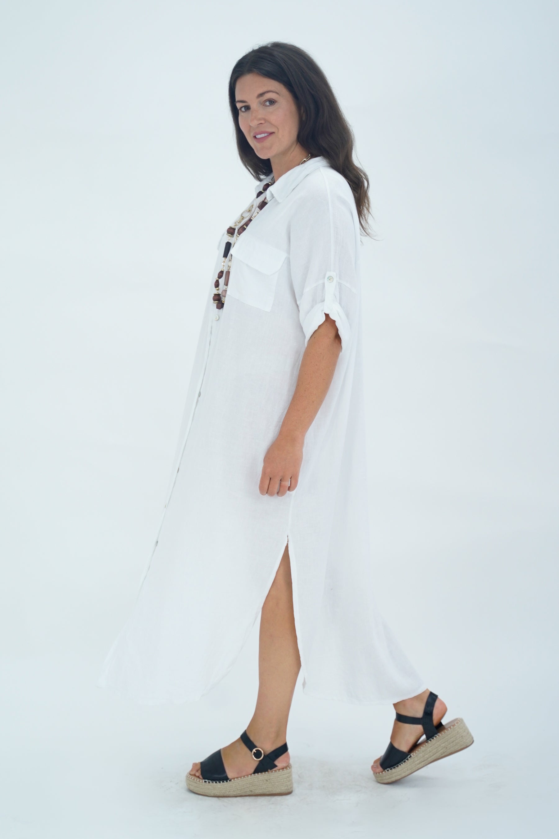 Made In Italy Naples Linen Long Button Dress