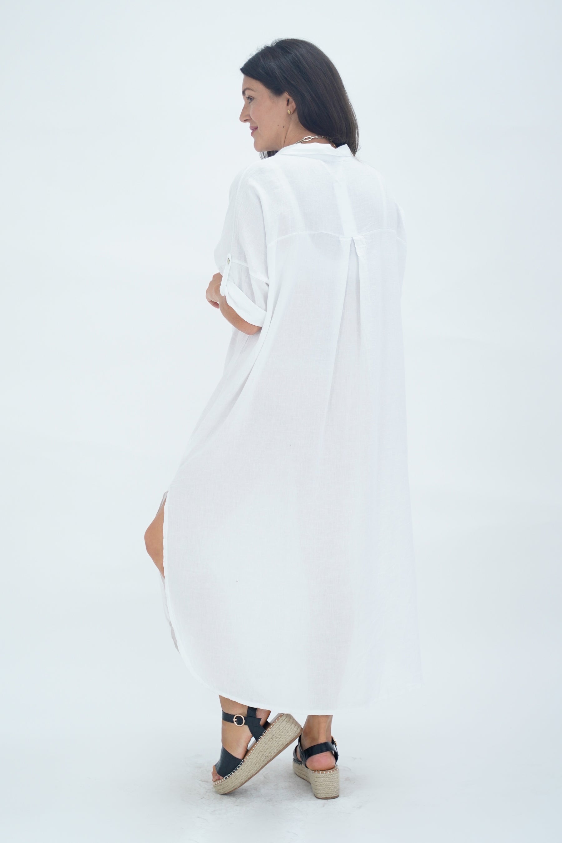 Made In Italy Naples Linen Long Button Dress