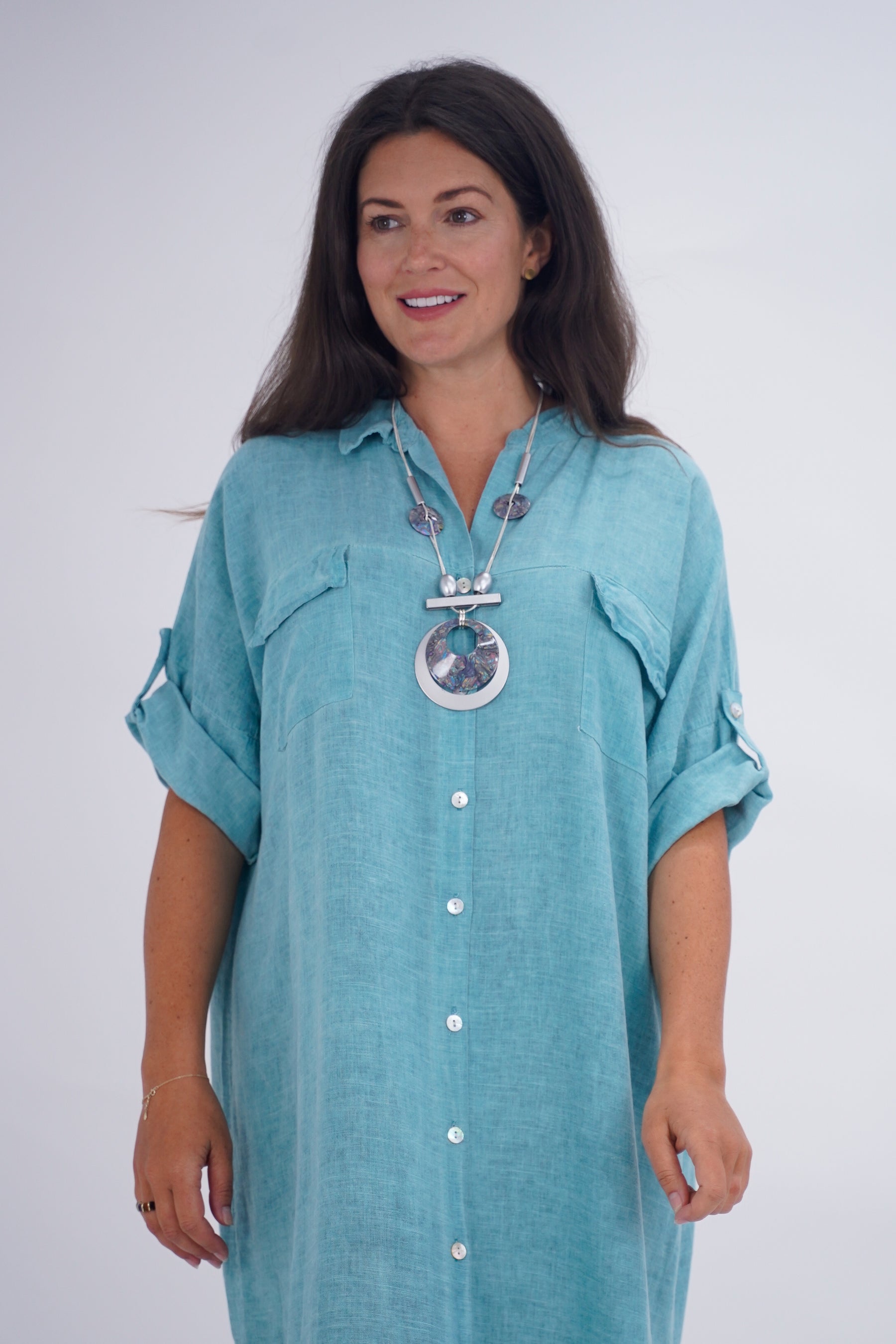 Made In Italy Naples Linen Long Button Dress