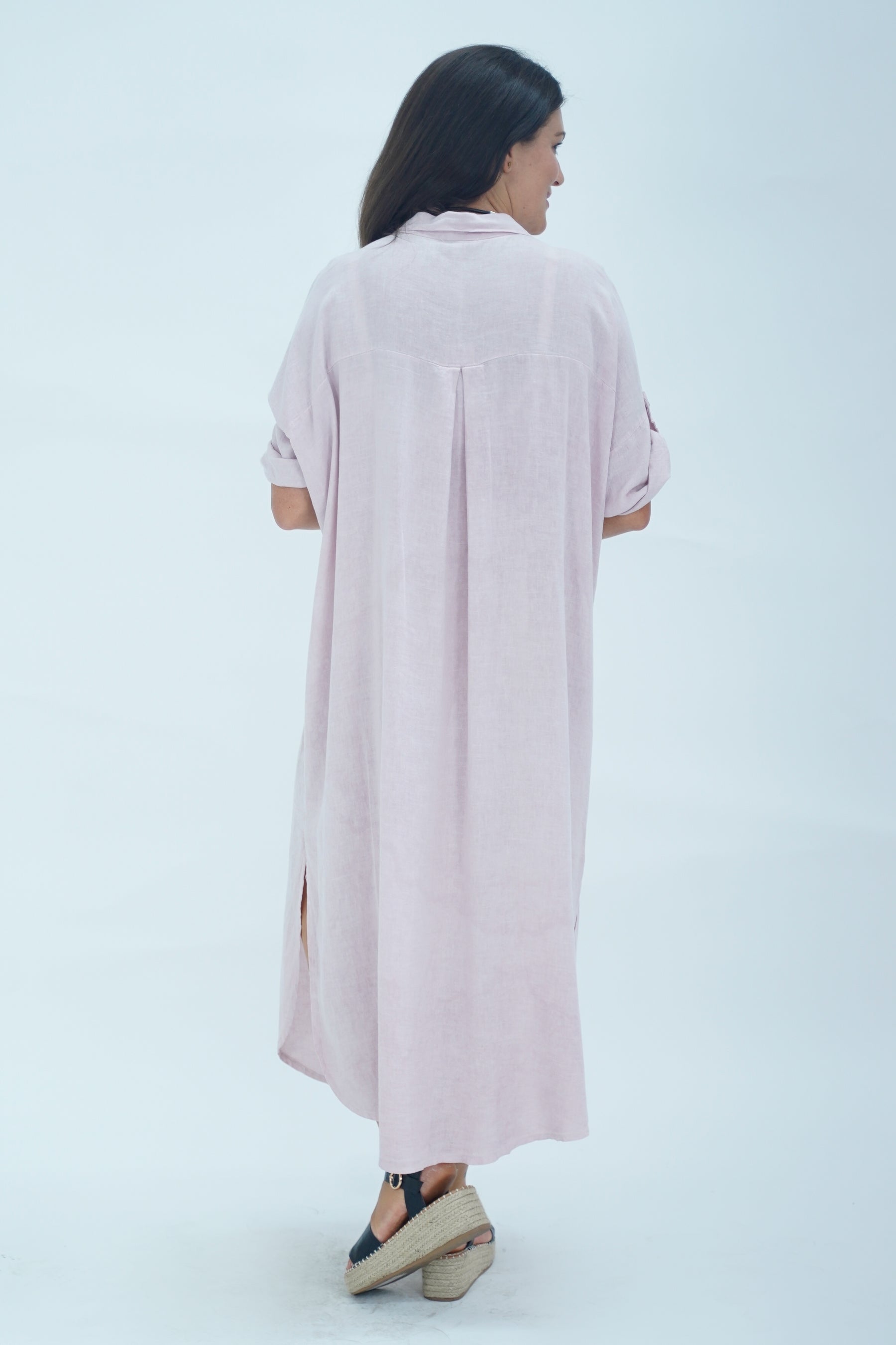 Made In Italy Naples Linen Long Button Dress