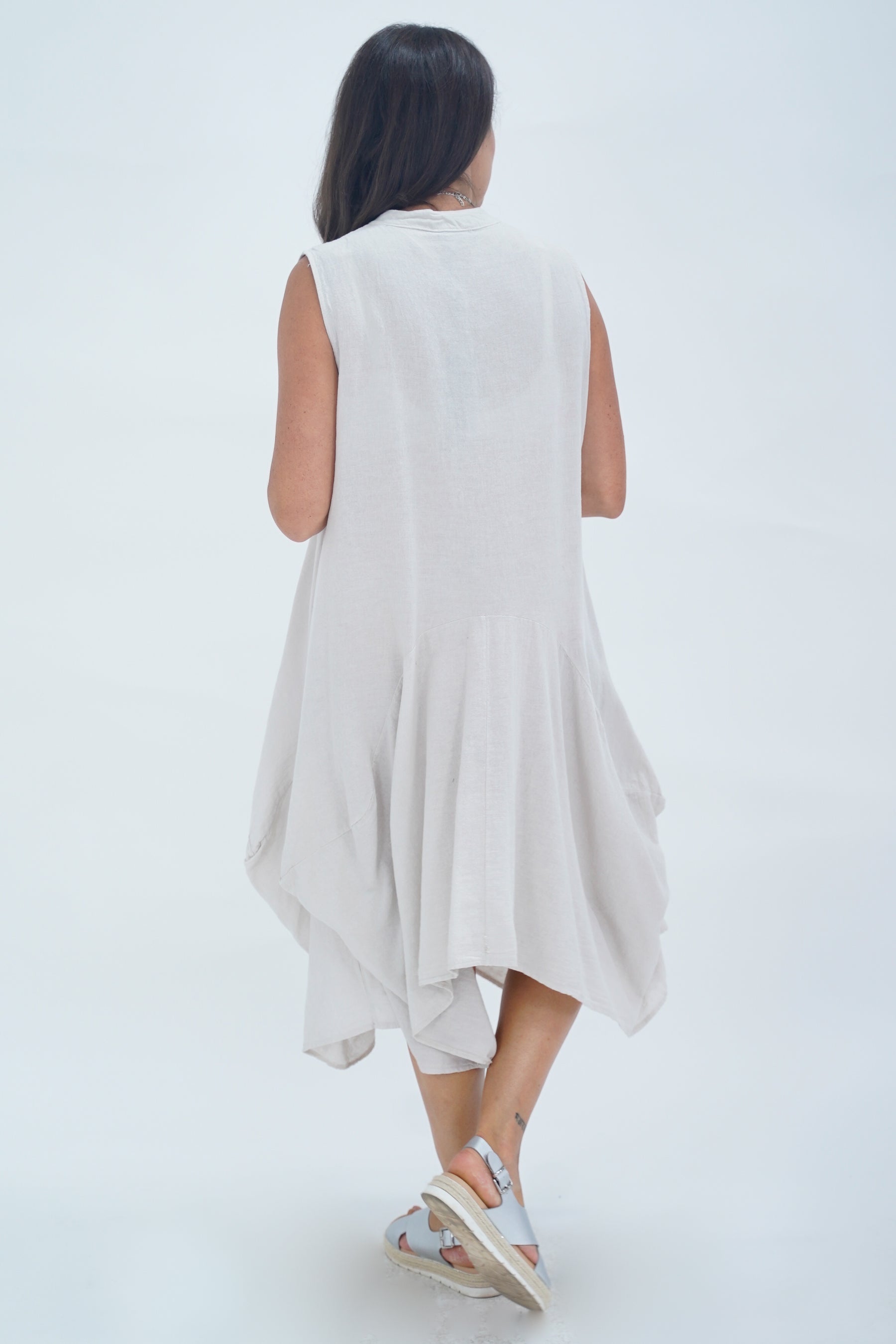 Made In Italy Elice Linen Asymmetric Button Dress