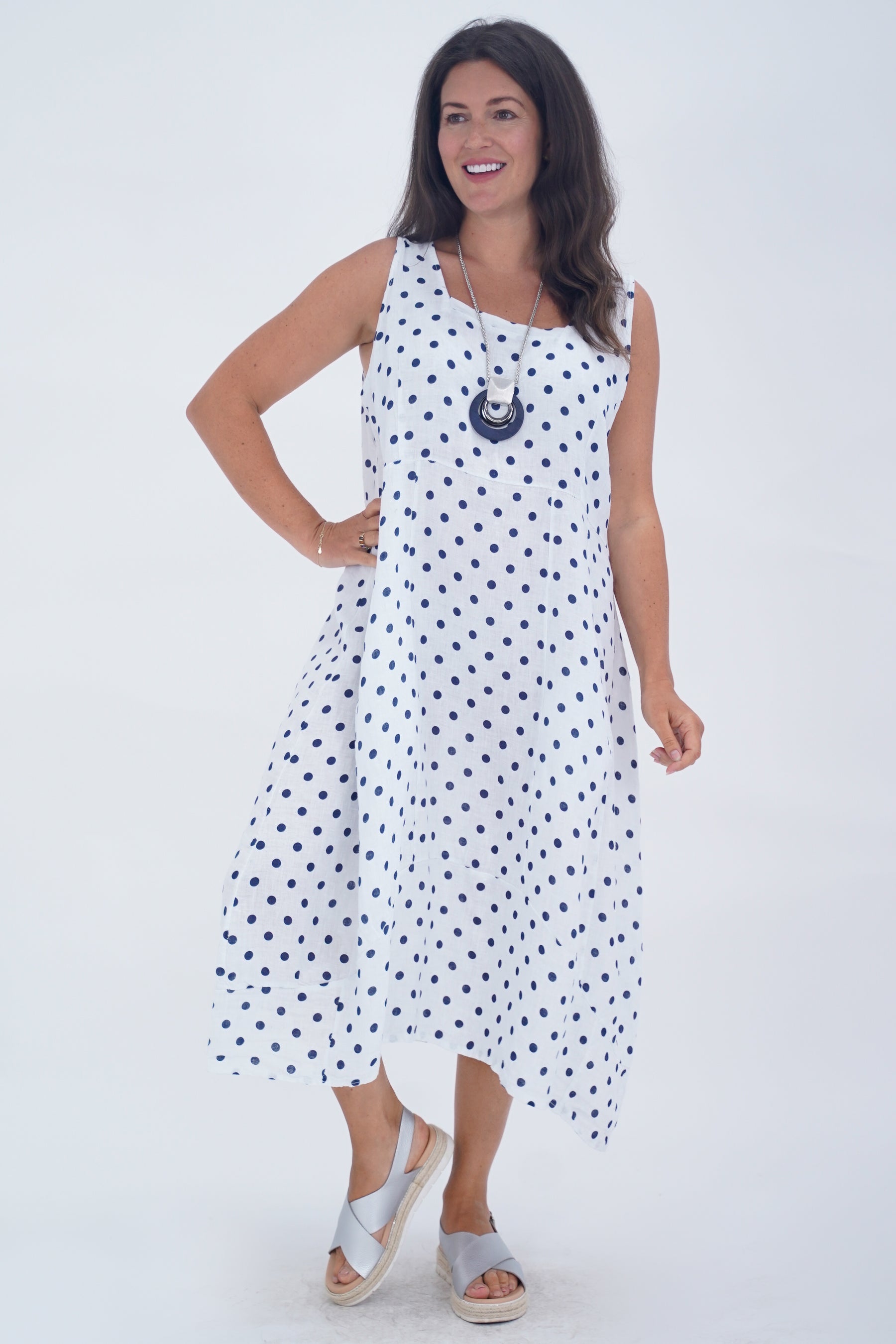 Made In Italy Lazio Polka Dot Linen Dress