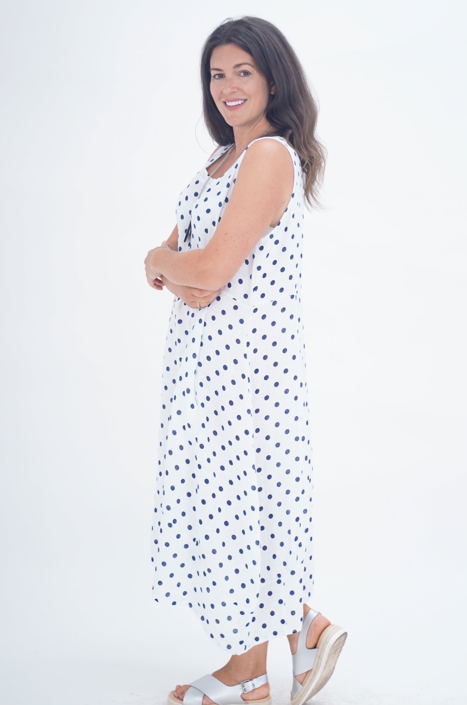 Made In Italy Lazio Polka Dot Linen Dress
