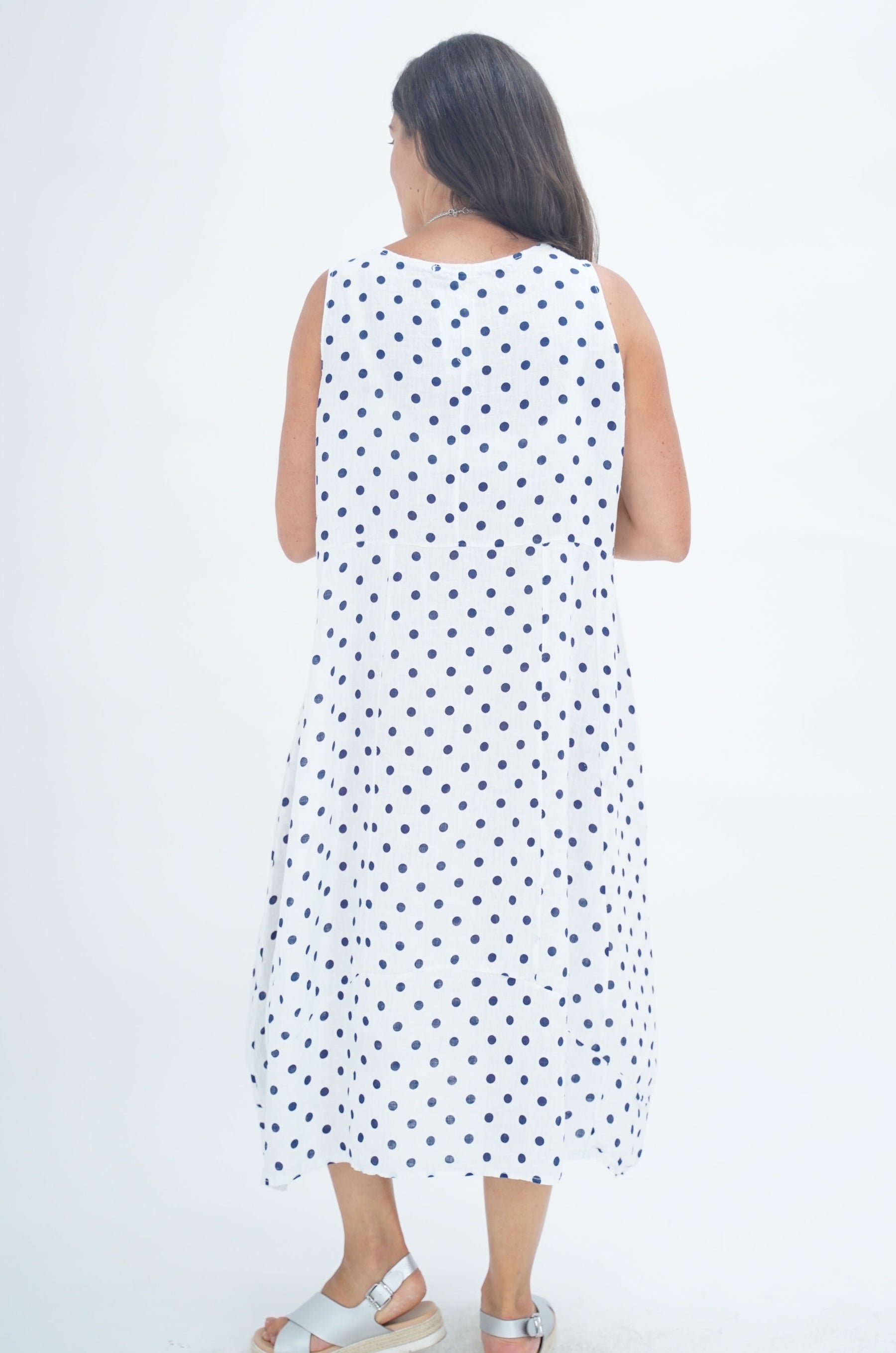 Made In Italy Lazio Polka Dot Linen Dress