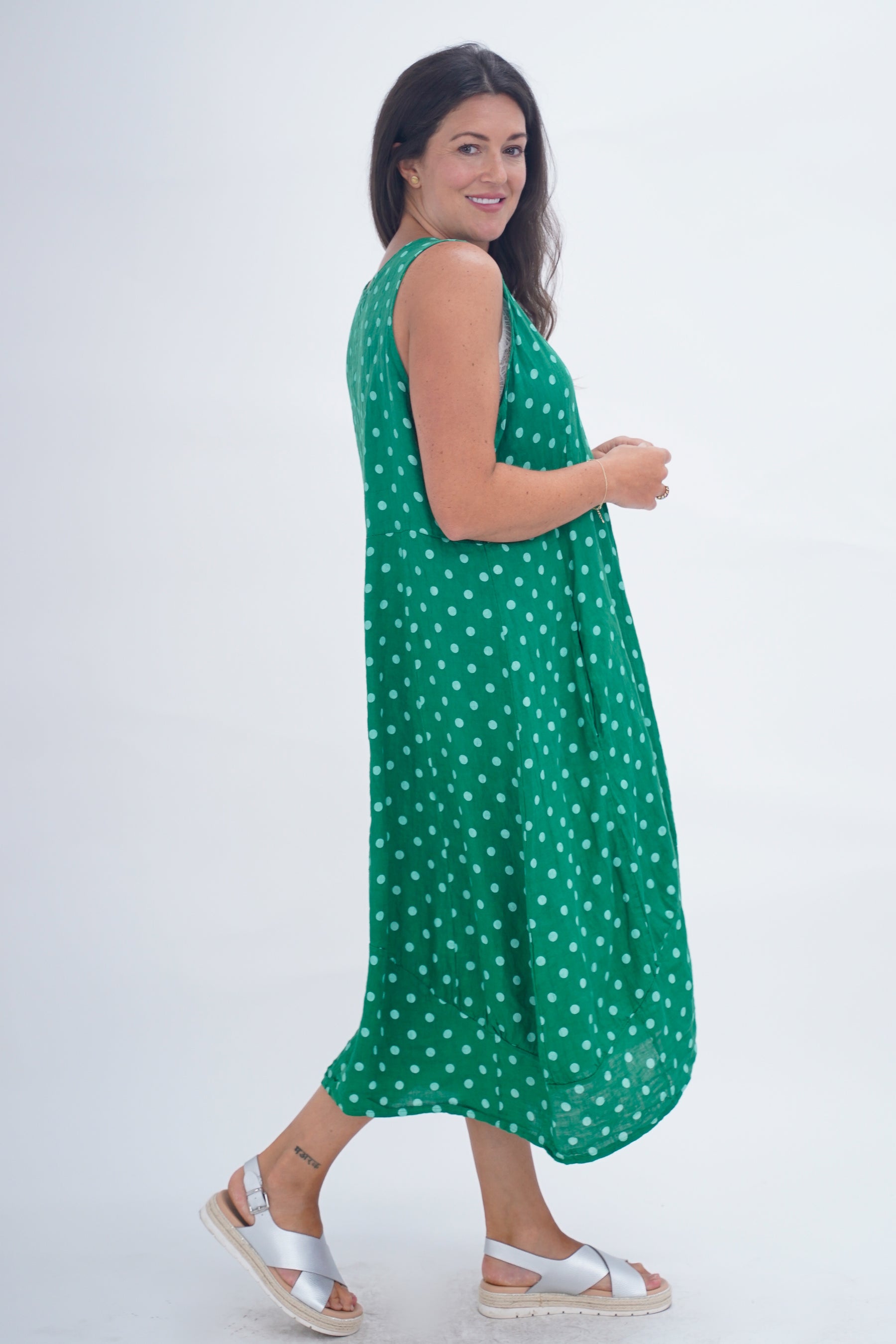 Made In Italy Lazio Polka Dot Linen Dress