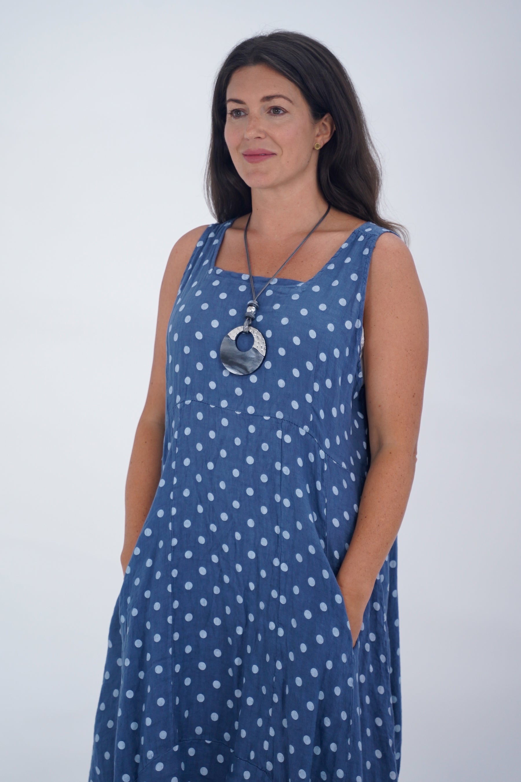 Made In Italy Lazio Polka Dot Linen Dress