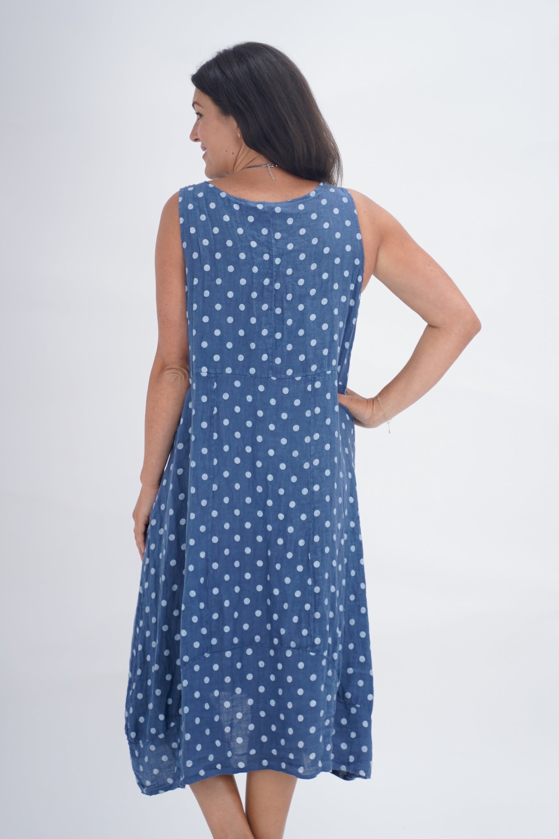 Made In Italy Lazio Polka Dot Linen Dress