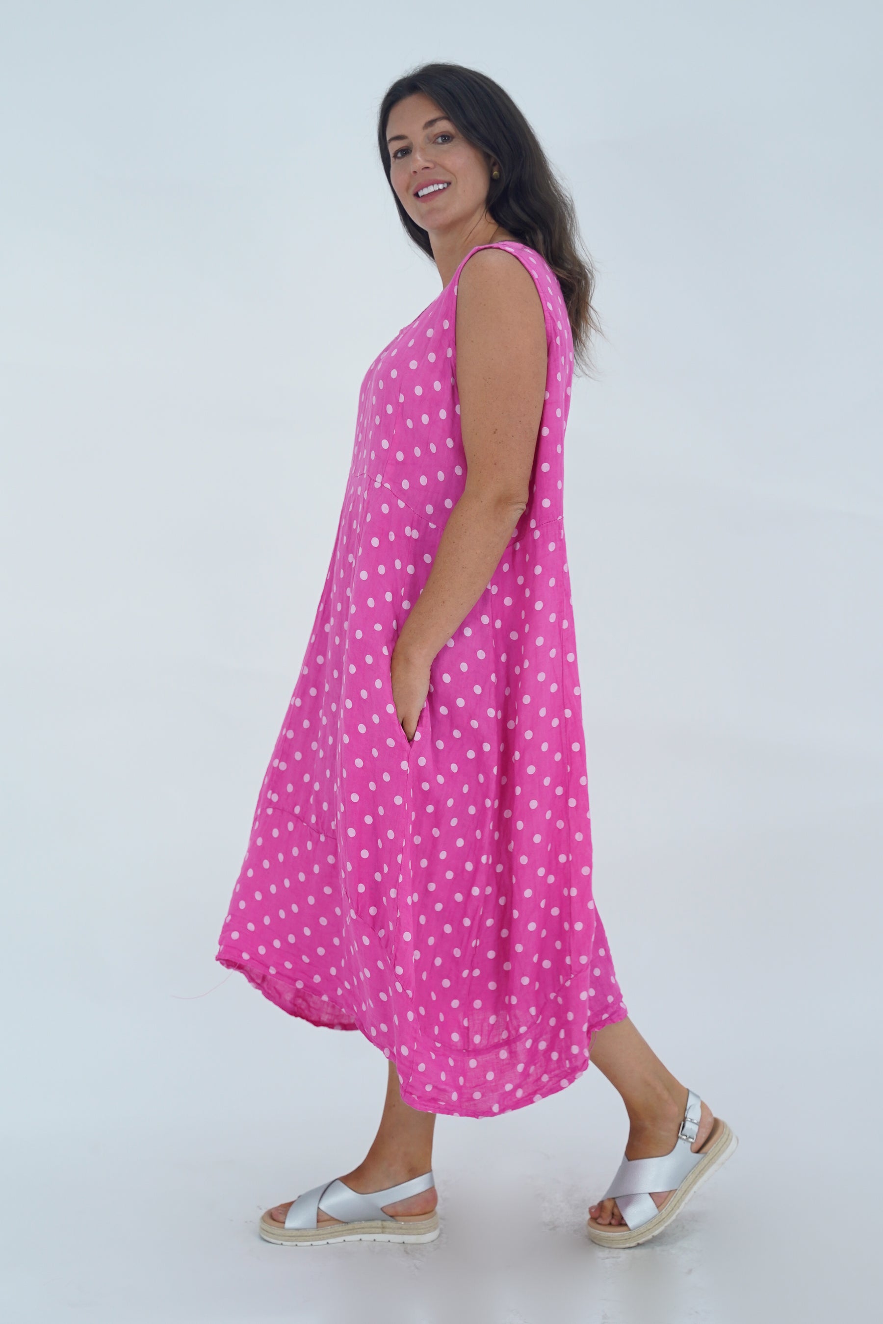 Made In Italy Lazio Polka Dot Linen Dress