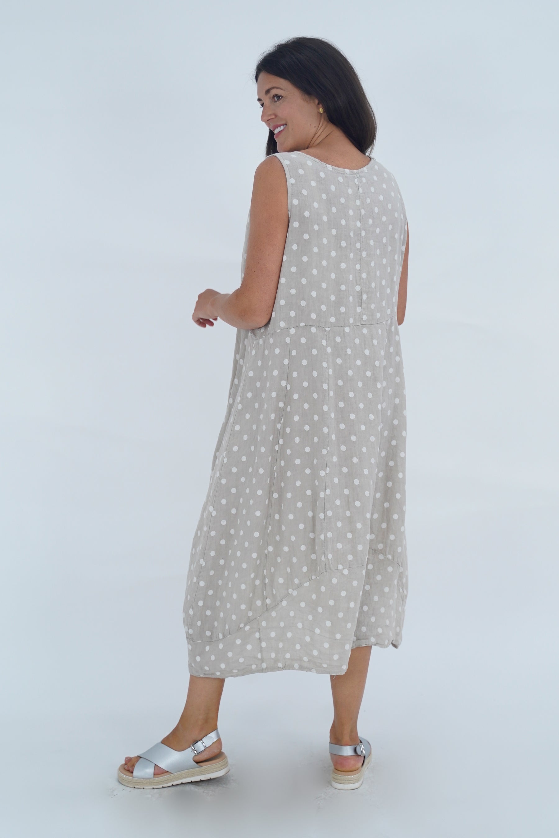 Made In Italy Lazio Polka Dot Linen Dress