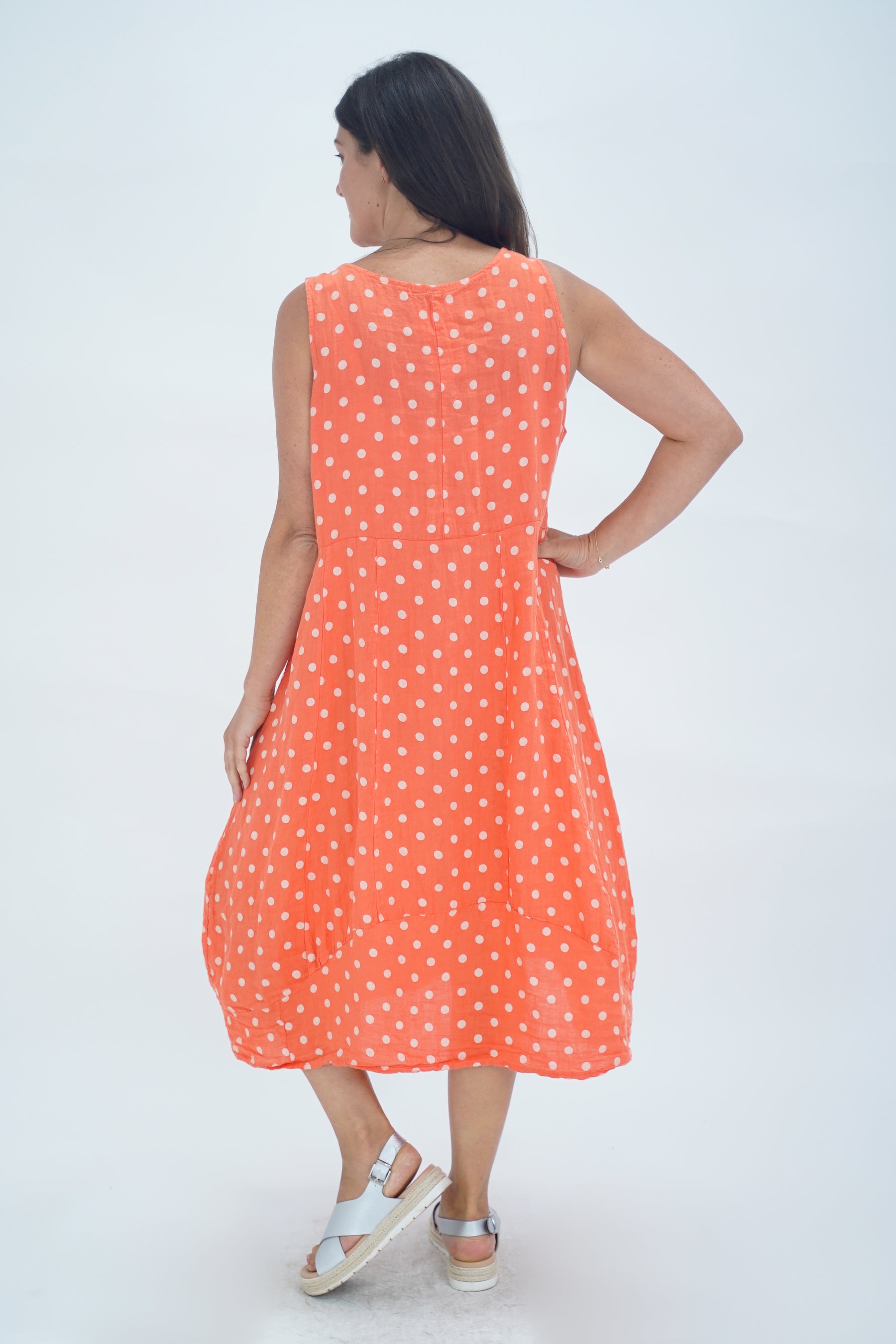 Made In Italy Lazio Polka Dot Linen Dress