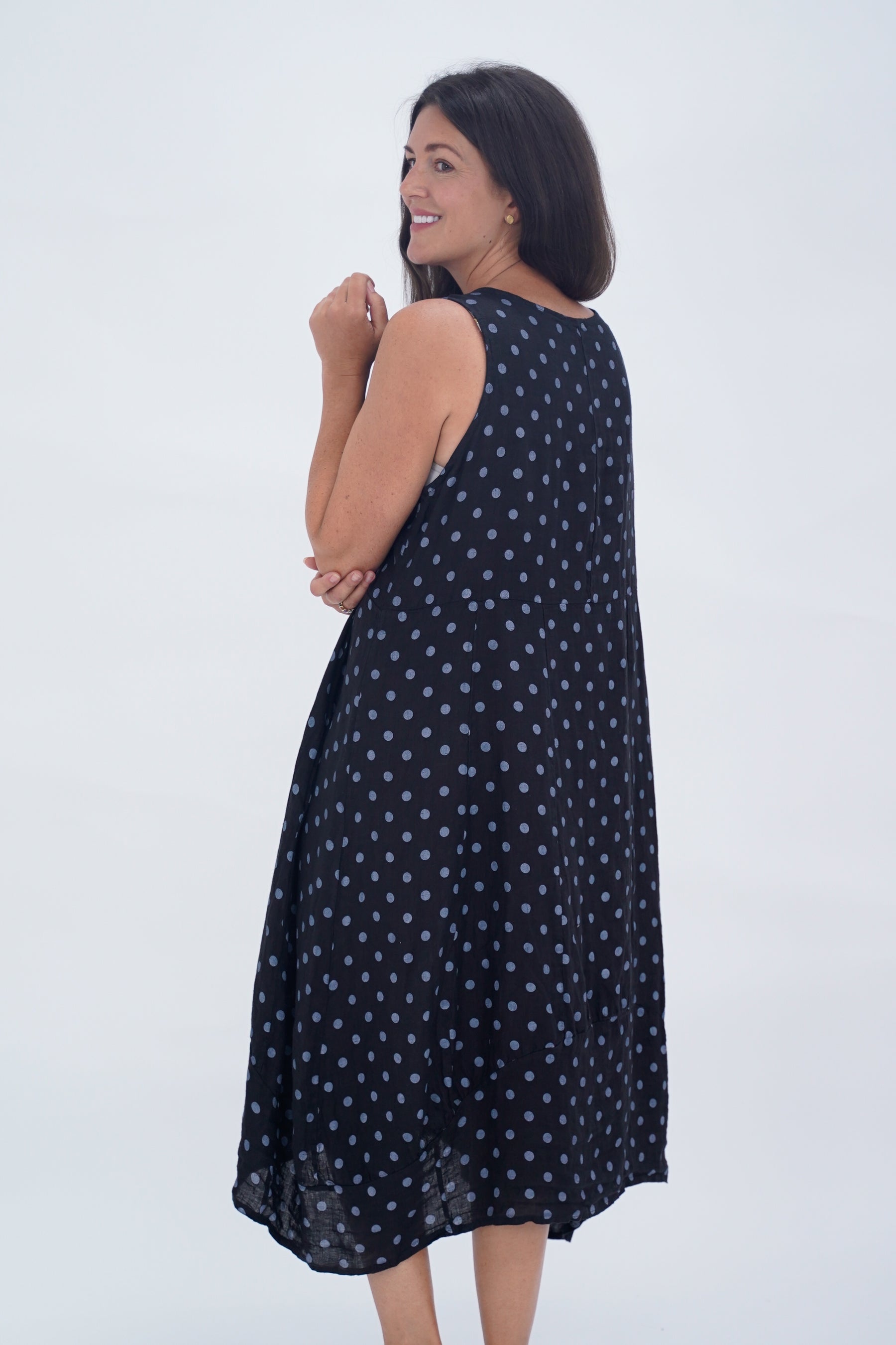 Made In Italy Lazio Polka Dot Linen Dress