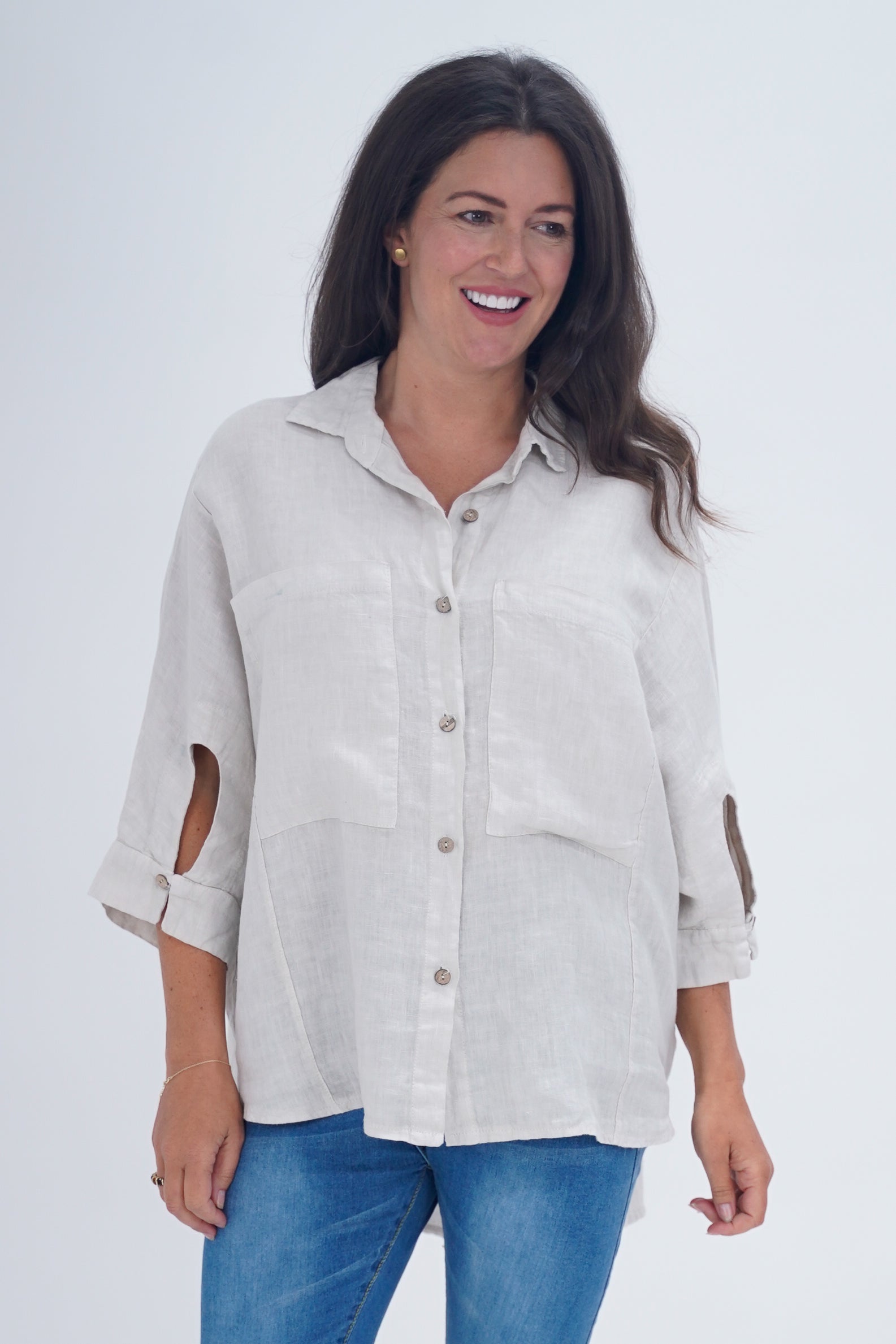 Made In Italy Milan Linen Button Shirt Top