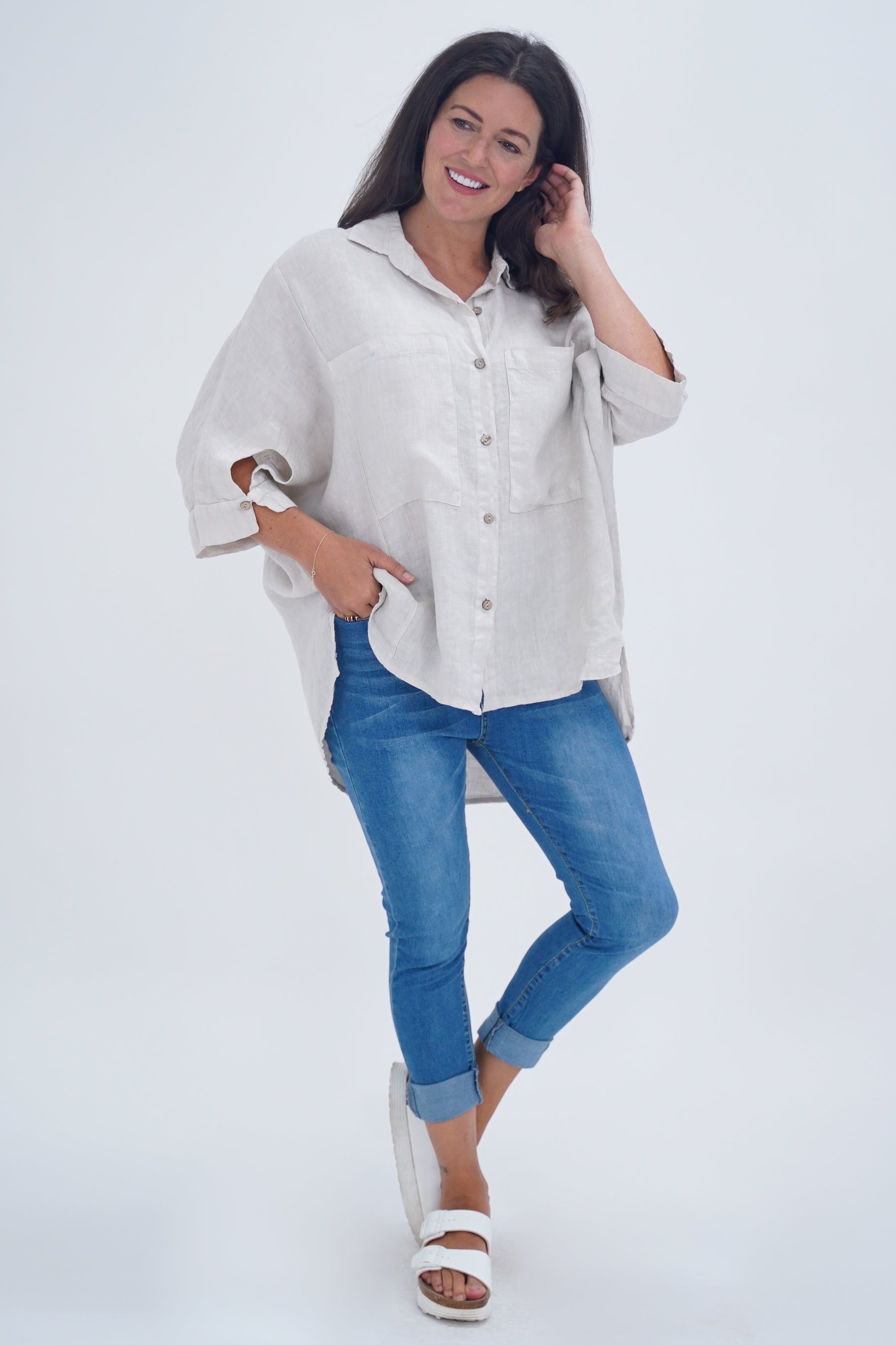 Made In Italy Milan Linen Button Shirt Top