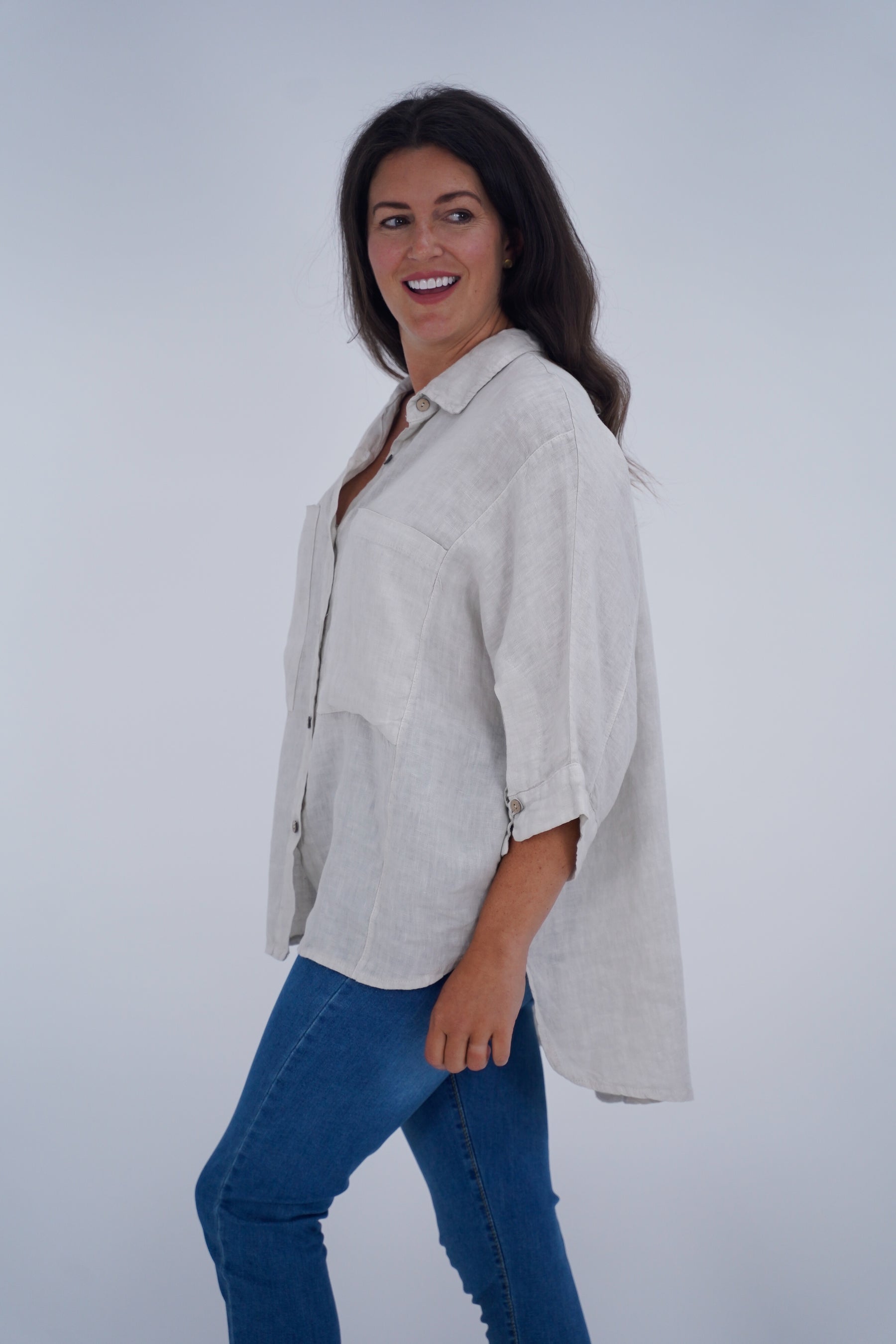 Made In Italy Milan Linen Button Shirt Top