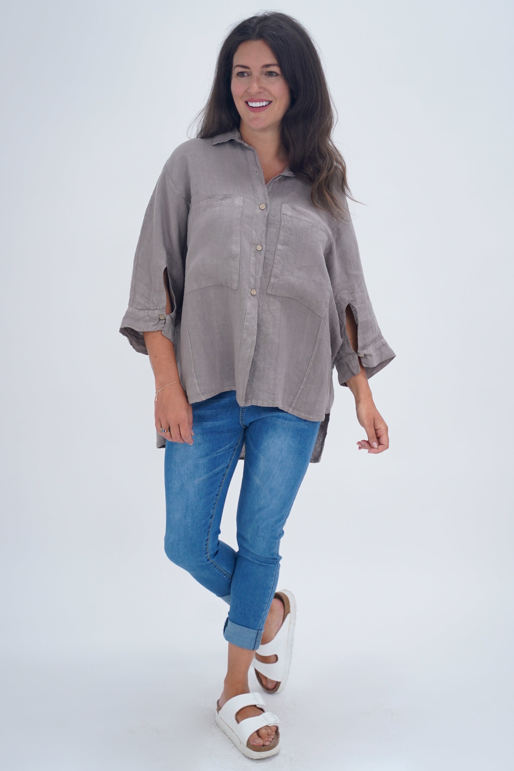 Made In Italy Milan Linen Button Shirt Top