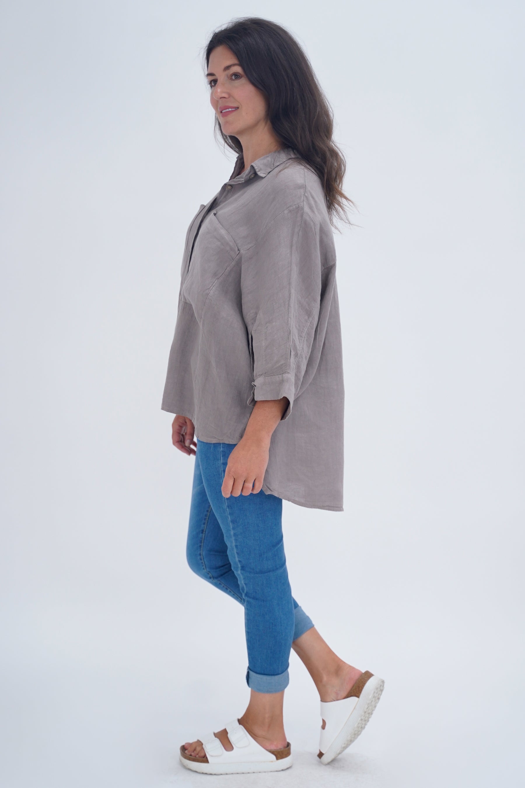 Made In Italy Milan Linen Button Shirt Top