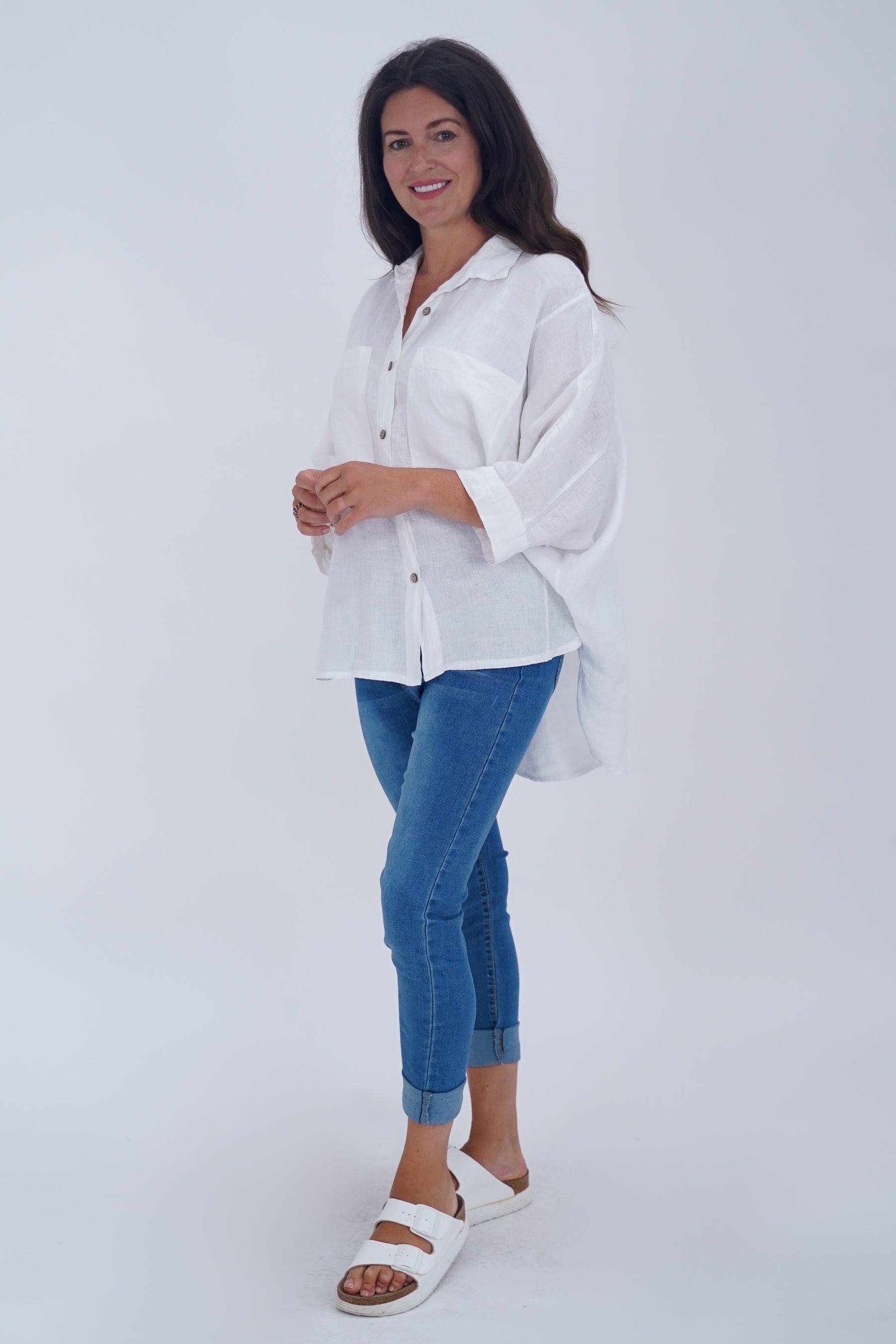 Made In Italy Milan Linen Button Shirt Top