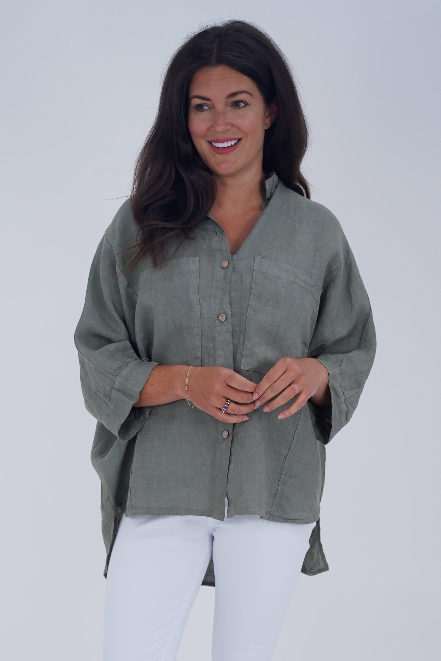 Made In Italy Milan Linen Button Shirt Top