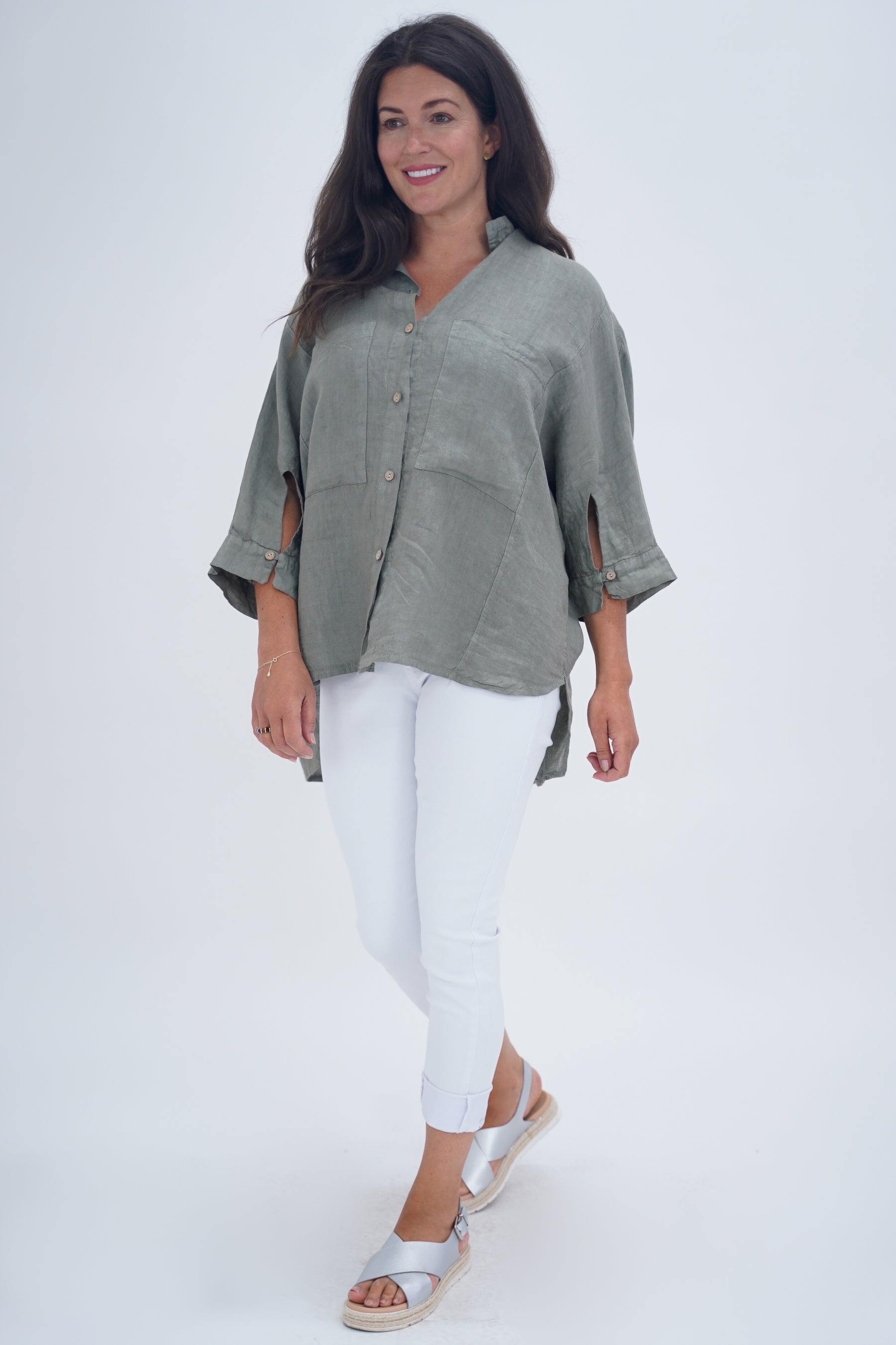 Made In Italy Milan Linen Button Shirt Top