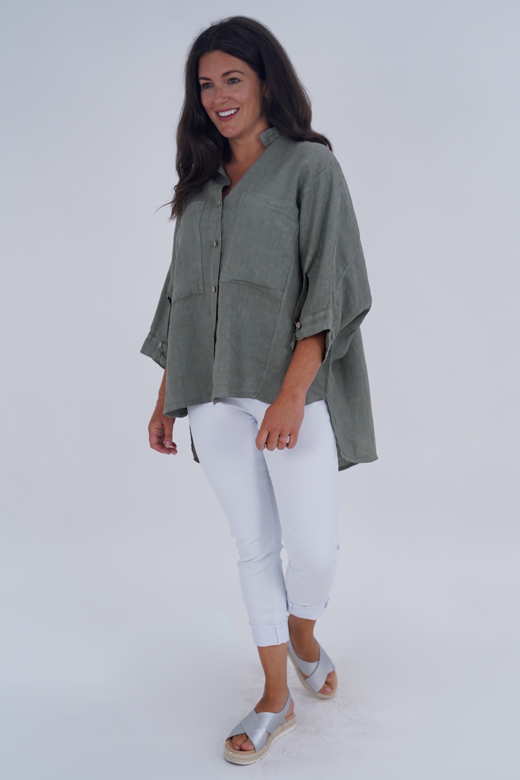 Made In Italy Milan Linen Button Shirt Top