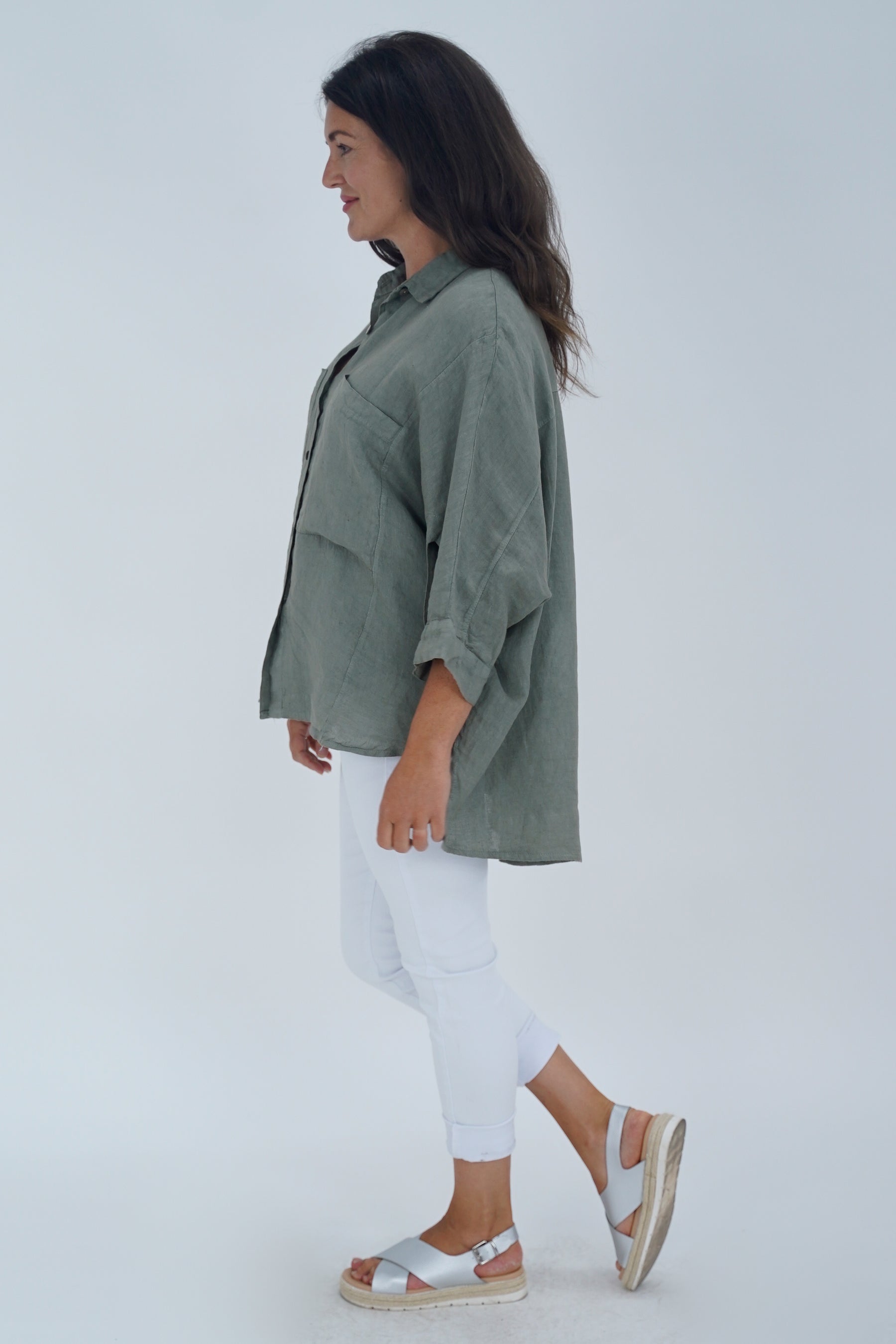Made In Italy Milan Linen Button Shirt Top