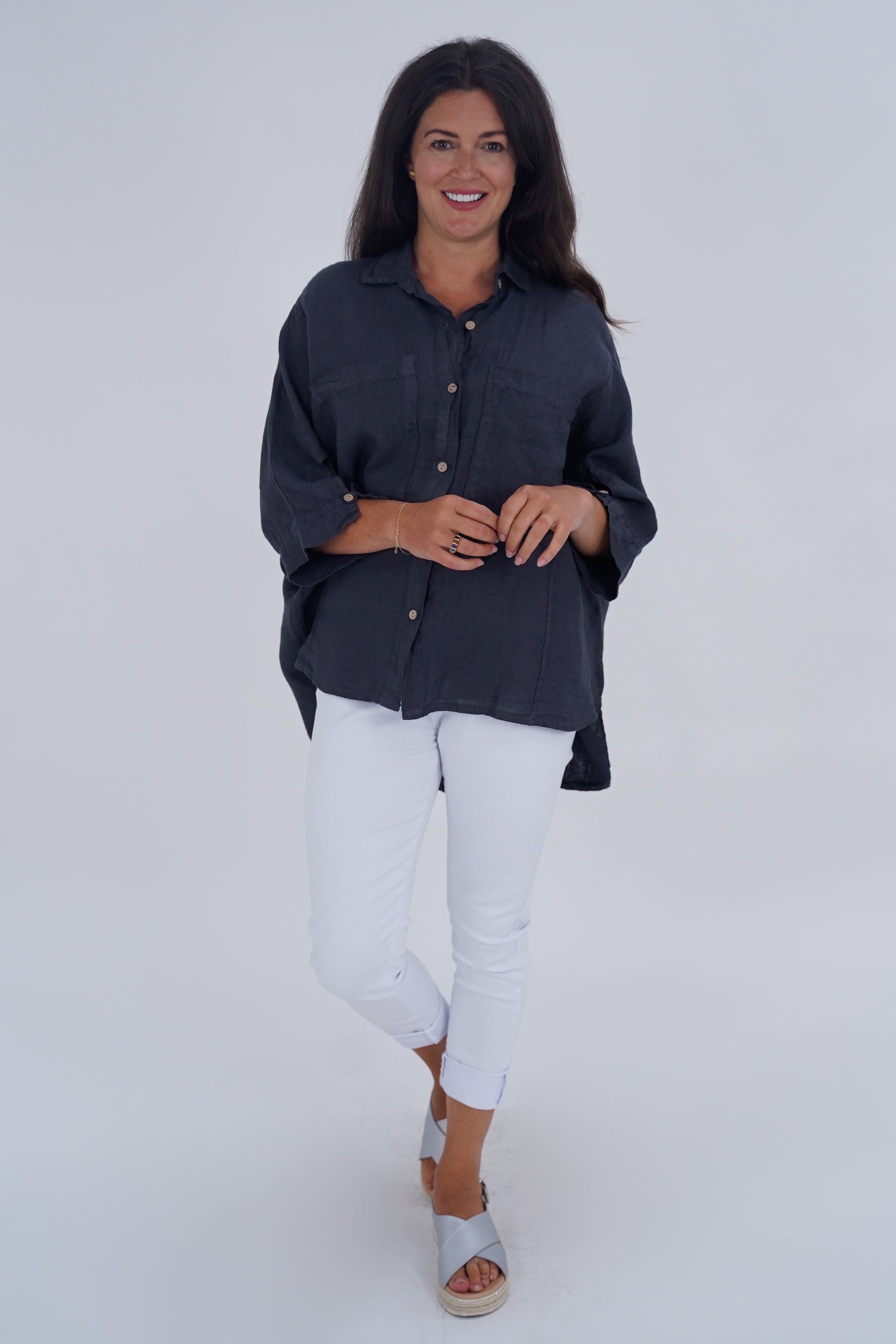 Made In Italy Milan Linen Button Shirt Top