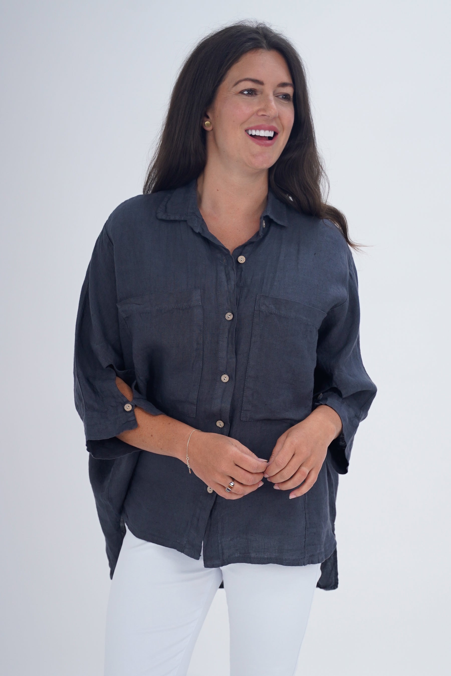 Made In Italy Milan Linen Button Shirt Top