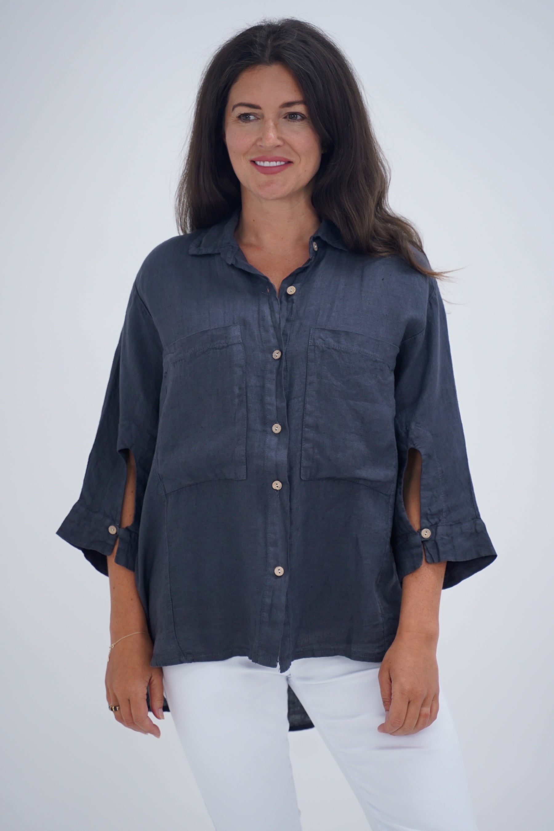 Made In Italy Milan Linen Button Shirt Top